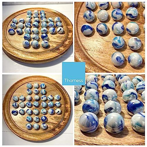 Thorness 30cm Diameter WOODEN SOLITAIRE BOARD GAME with JELLYFISH GLASS MARBLES | classic wooden solitaire game | strategy board game | family board game | games for one | board games