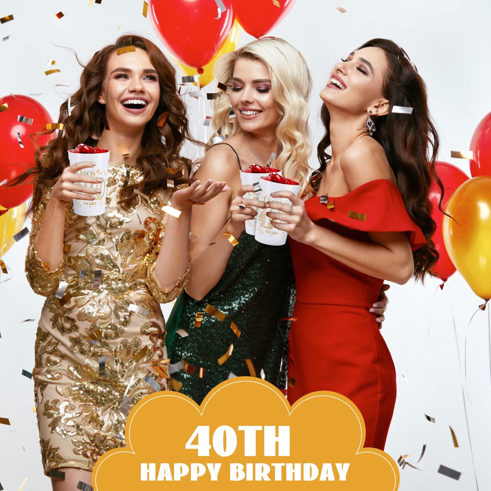 Lallisa Lallisa 40 Pcs 16 oz 40th Birthday Cups 40th Birthday Party Plastic Stadium Cups 40th Birthday Party Decorations 40 Year Old Birthday Party Favors for Cheers to 40 Years, Gold and White