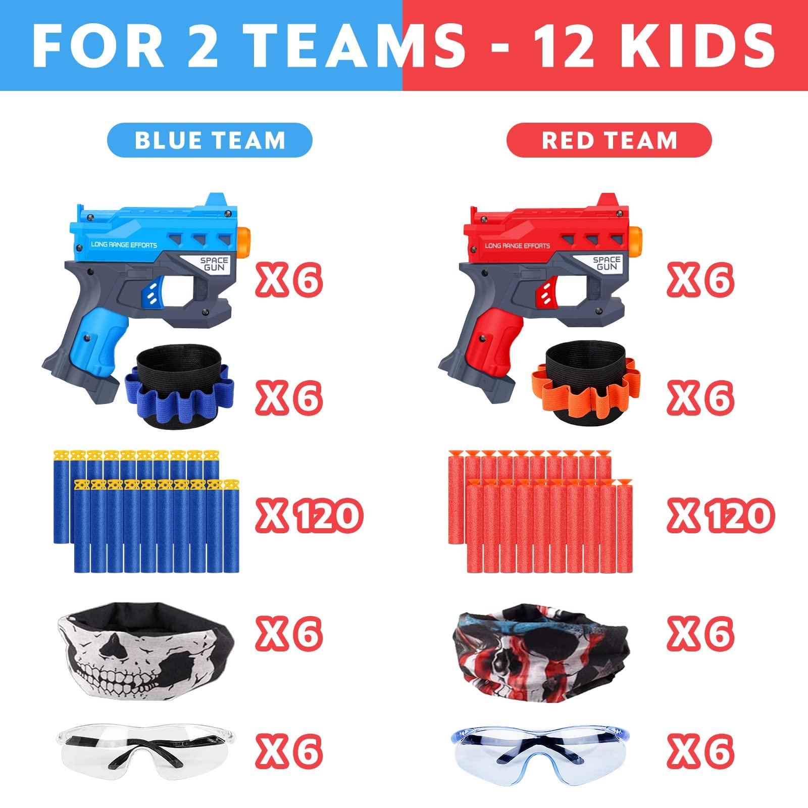 TiopLior TiopLior Party Favors Compatible with Nerf Party, 12 Sets Gun Party Favors for Birthday Pack Included Mini Foam Pistols, 240 Foam Bullets, Safety Glasses, Wrist Belt Band, Face Masks