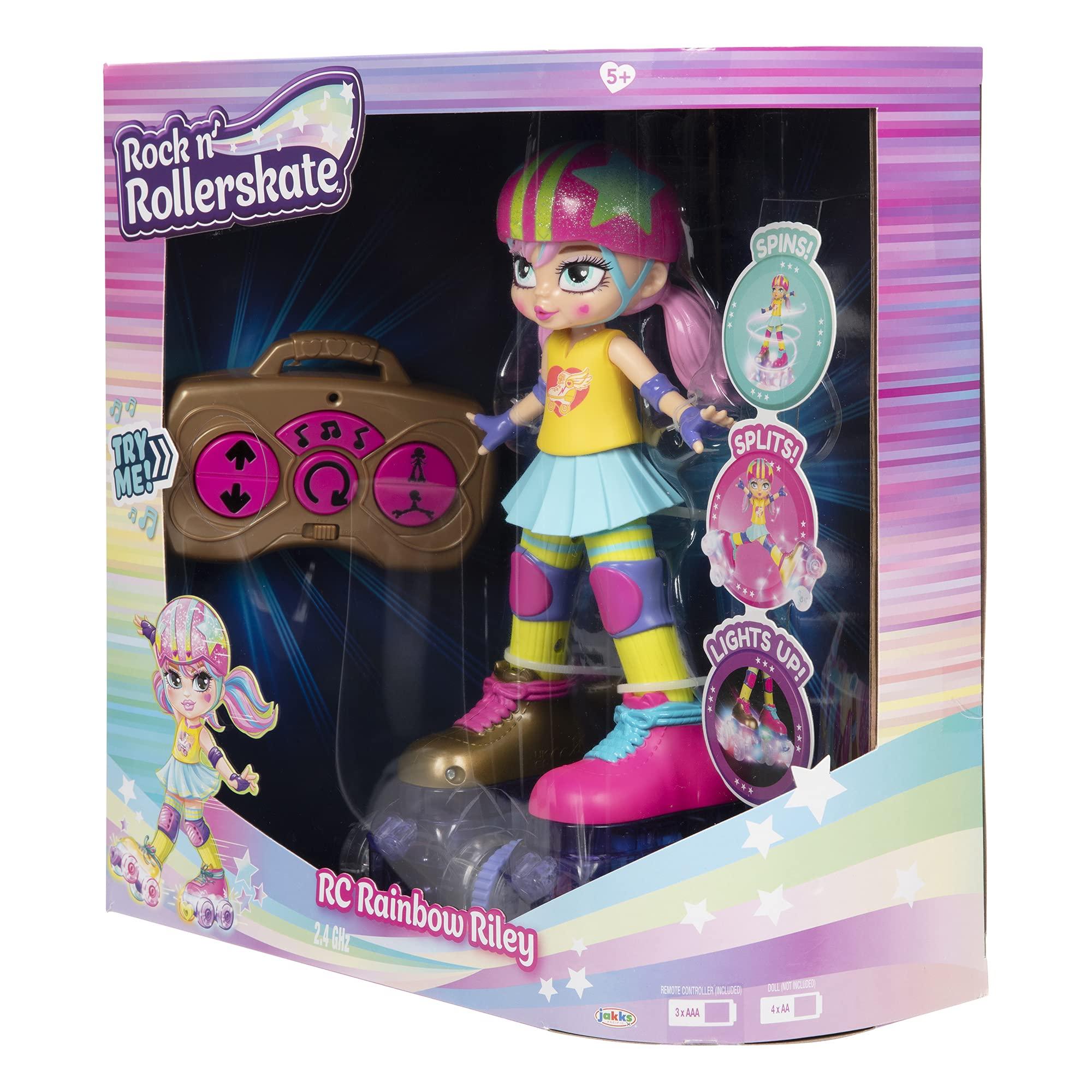 Roller Girl JAKKS Pacific Rock N Rollerskate Doll Rainbow Riley Light Up Remote Control Rollerskating Doll - Plays Music and Skates!, 10\" H
