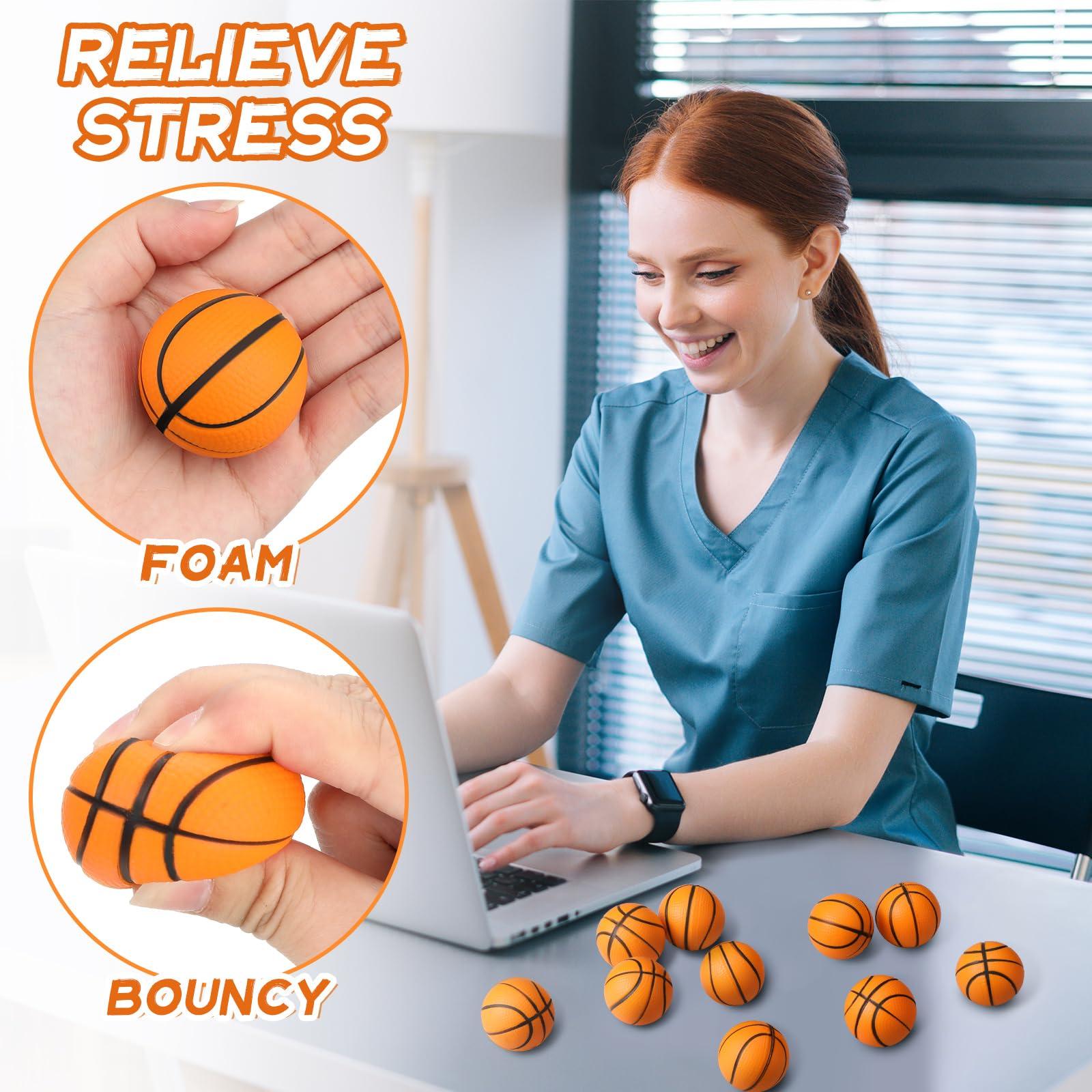 Sumind 100 Pcs Mini Basketball Stress Ball Bulk 1.6 Inch Mini Basketball Party Favor Small Soft Foam Basketball Squeeze Ball Anxiety Stress Relief for Basketball Party Decorations