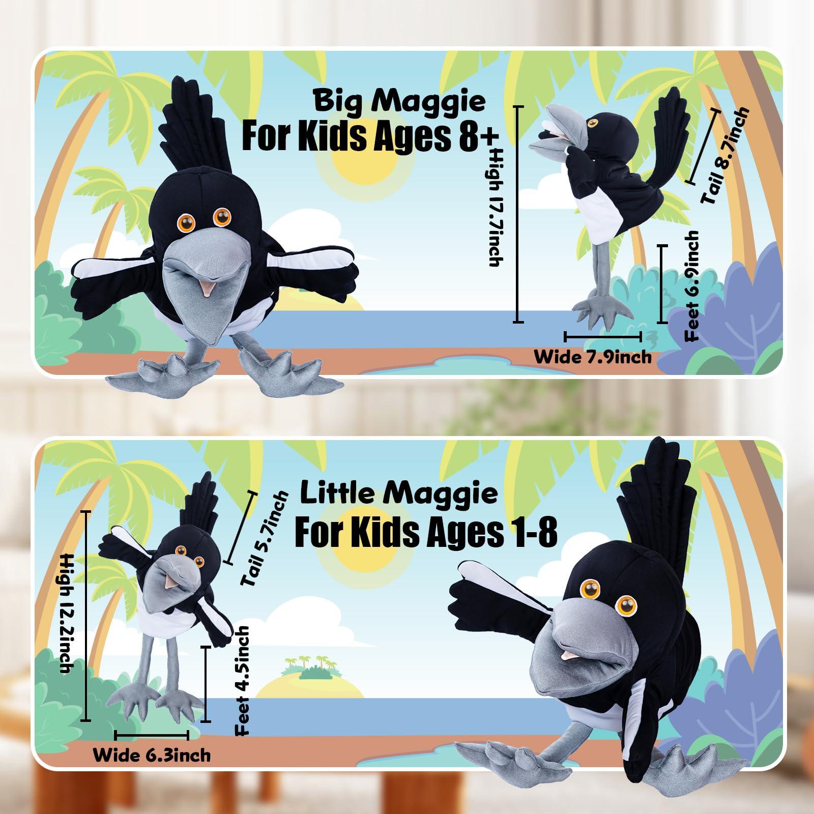 STEVE and MAGGIE Steve and Maggie Plush Toy, Soft Magpie Plush Toy, Bird Hand Puppet, Bird Puppet, Educational Bird Toys, Sensory Toys, Animal Puppet for Kids (Big)