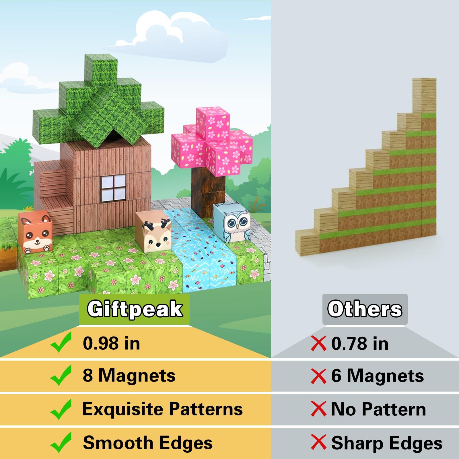 GiftPeak Magnetic Blocks-100PCS Minecraft Magnetic Blocks Magnetic Magnetic Blocks for Kids Ages 4-8 Forest Set Magnetic Minecraft Blocks for Boys Girls,STEM Montessori Sensory Toys for Kids