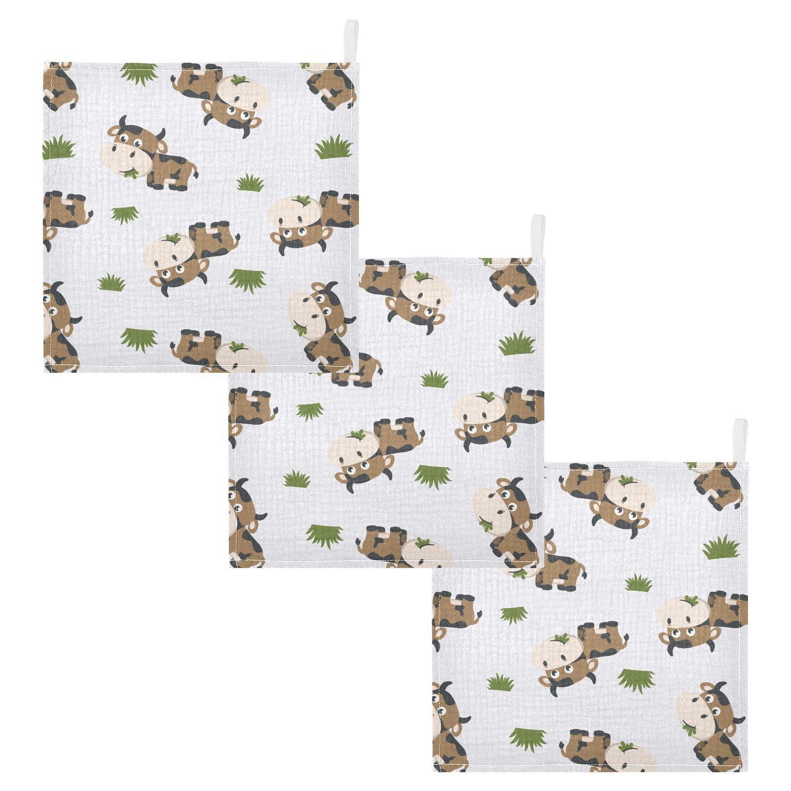 vvfelixl vvfelixl Baby Washcloths Cotton Brown Cow Grass Baby Muslin Washcloths Soft Baby Face Towel for Newborn Infants Baby Wipes, 11.8 X 11.8 Inch, 3 Pack