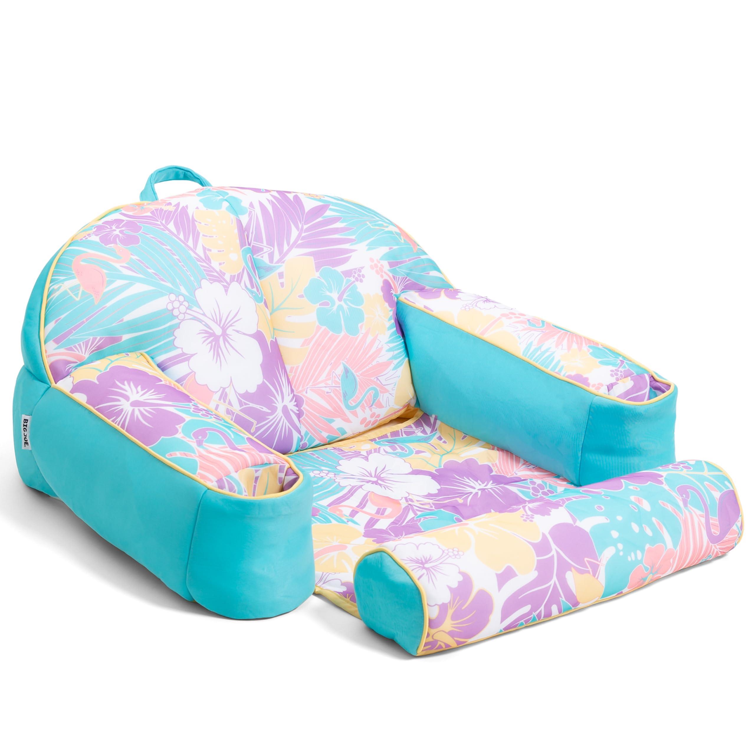 Big Joe Big Joe Lazy Lounger No Inflation Needed Pool Float with Headrest and Footrest, Tropical Hibiscus Aqua Double Sided Mesh, Quick Draining Fabric, 3.5 feet Lounger