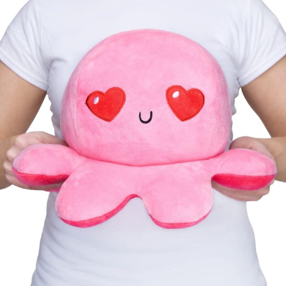 TeeTurtle TeeTurtle - Original Reversible Big Octopus Plushie - Pink Heart Eyes + Fire Eyes - Huggable and Soft Sensory Fidget Toy Stuffed Animals That Show Your Mood - Perfect for Valentine\'s Day!