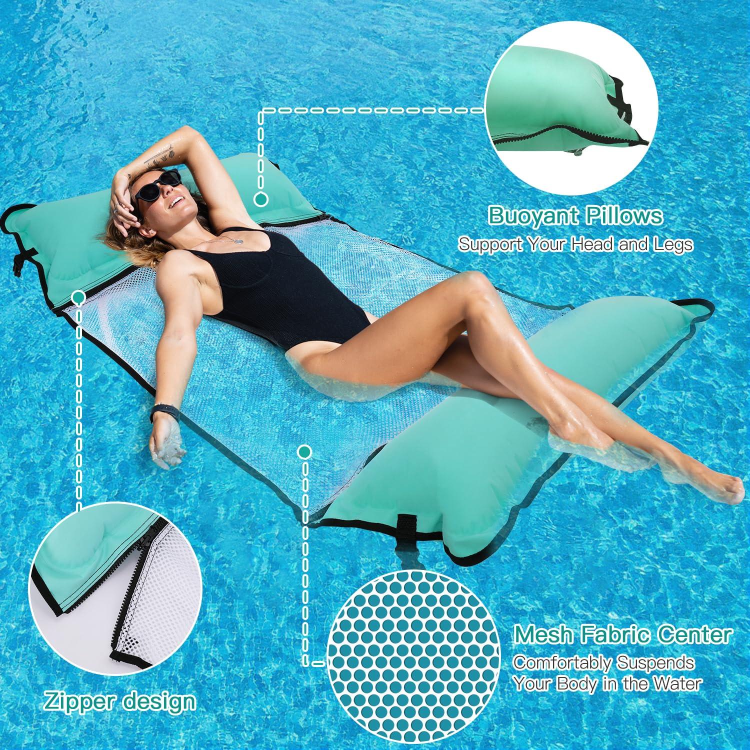 Sunrio Sunrio 114'' X 72'' Giant Inflatable Floating Mat-Pool Float Lake Floats for Adults with Pool Hammock Pool Mats for Floating Swimming Pool, Beach, Lake for Summer Water Party