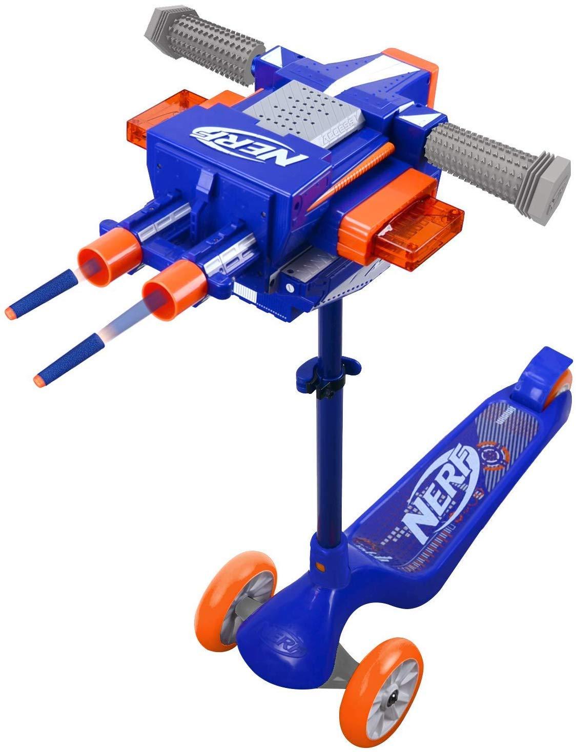 NERF NERF Kick Scooter for Kids, Dual Barrel Blaster Fires Up to 40 Feet, Supports Up to 150lbs, Rear Brake, Sturdy Steel Frame, Wide Surface Textured Molded Deck, Outdoor Activities for Boys/Girls