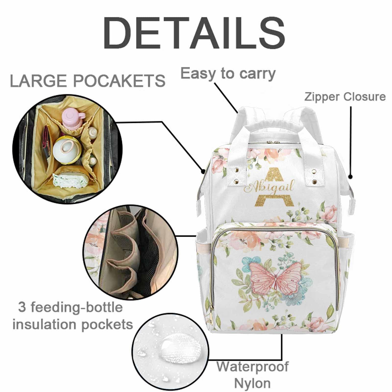 M YESCUSTOM M YESCUSTOM Custom Personalized Diaper Bag Backpack with Name Letter Waterproof Nappy Travel Daypack for Mom Gifts Butterfly & Flower Design