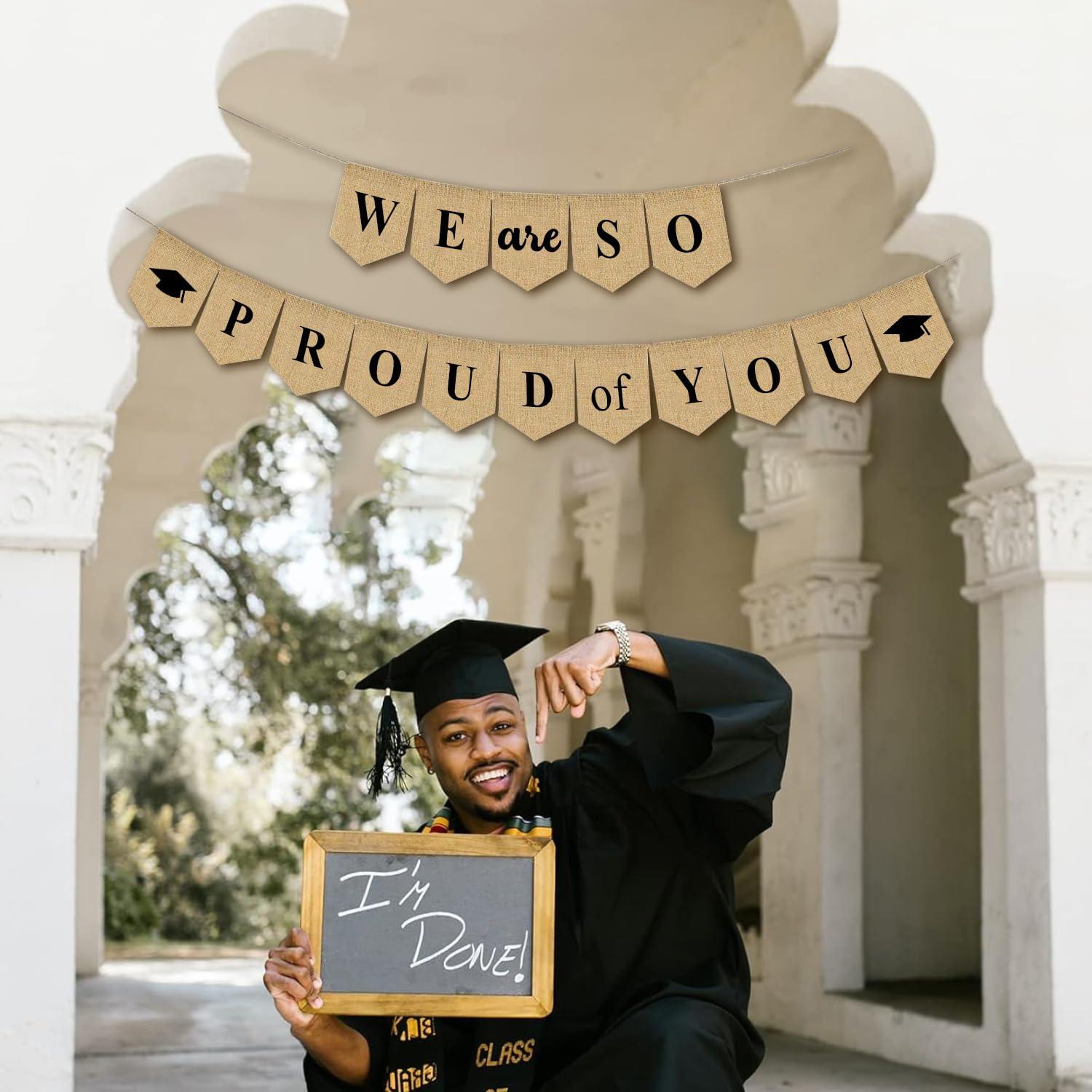 iPartycool iPartycool 16pcs Burlap We are So Proud of You Banner, Rustic Vintage Graduation Banner-No DIY, Congratulations Graduate Banner 2024 for Graduation Party Decorations 2024 Congrats Grad Decorations