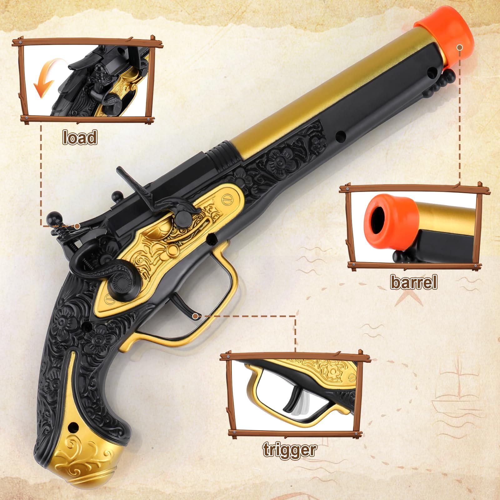 LEZKIDOL Pirate Toys Foam Blaster for Boys 3-5, Pirate Flintlock Pistol Toy with 20pcs Soft Foam Darts, Halloween Pirate Costume Accessory for Kids, Buccaneer Pirate Toy Gun Gift for 3 6 5 6 7 8 Years Old Kid