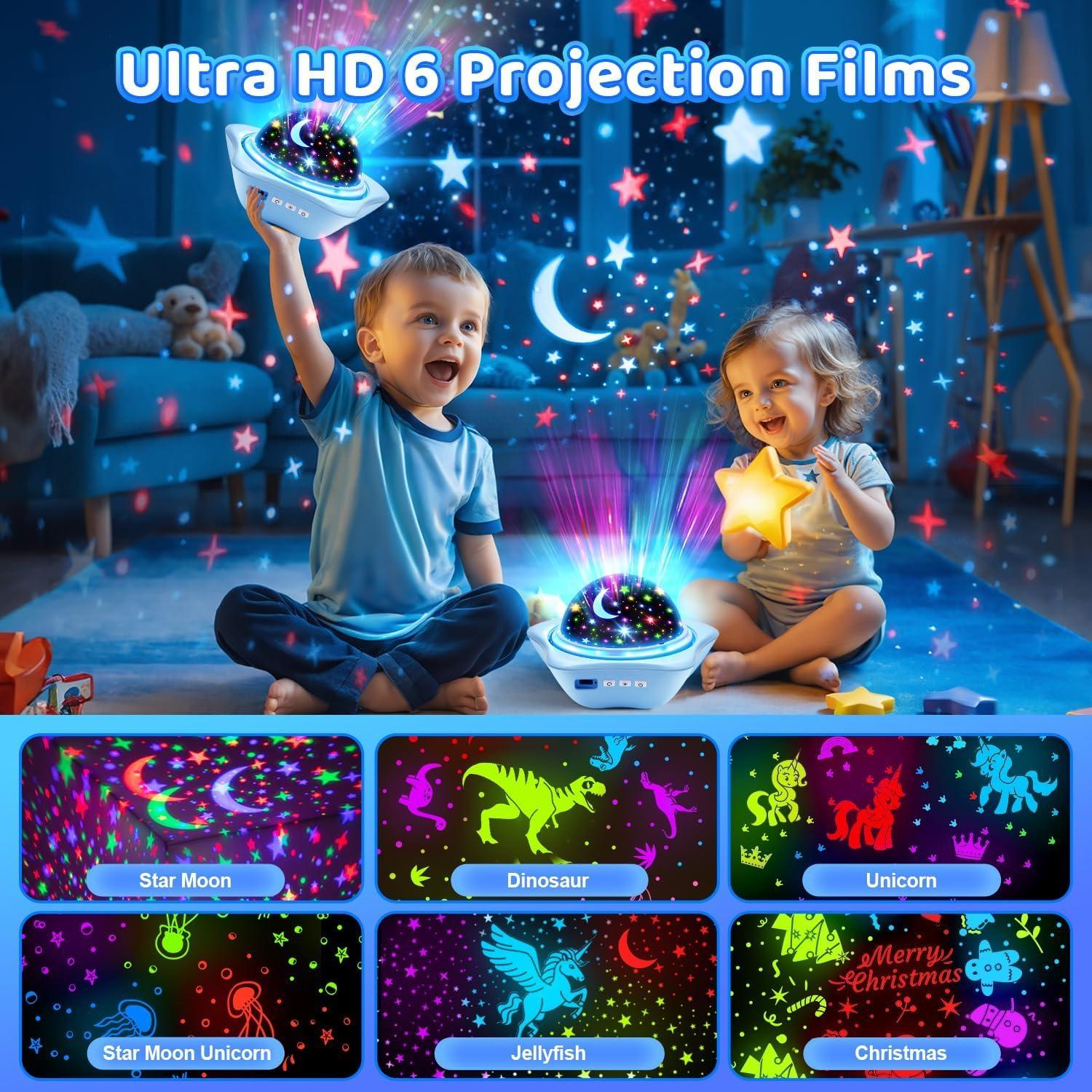 One Fire One Fire Night Light for Kids Toys, 96 Lighting Modes Star Projector 360 Rotating+6 Films Kids Night Light Projector, Rechargeable Lamp for Bedroom, Stars for Ceiling Projector for Bedroom Decor