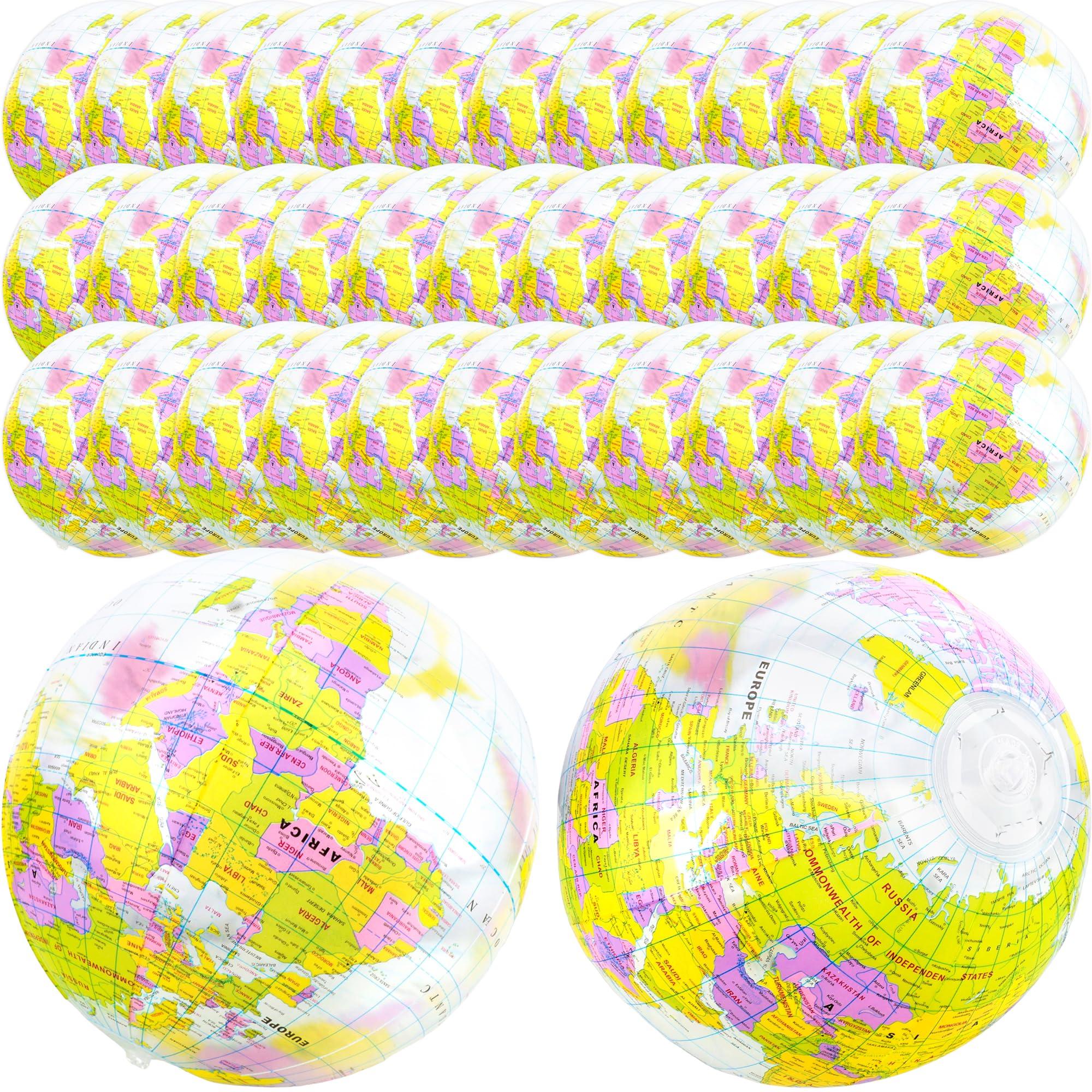 Feradny Feradny 16 inches Inflatable Globe Blow up World Globe PVC Earth Beach Ball Globe Toys for Kids Swimming Pool Game Classroom Playing or Teaching Party Favors Decorations (36)