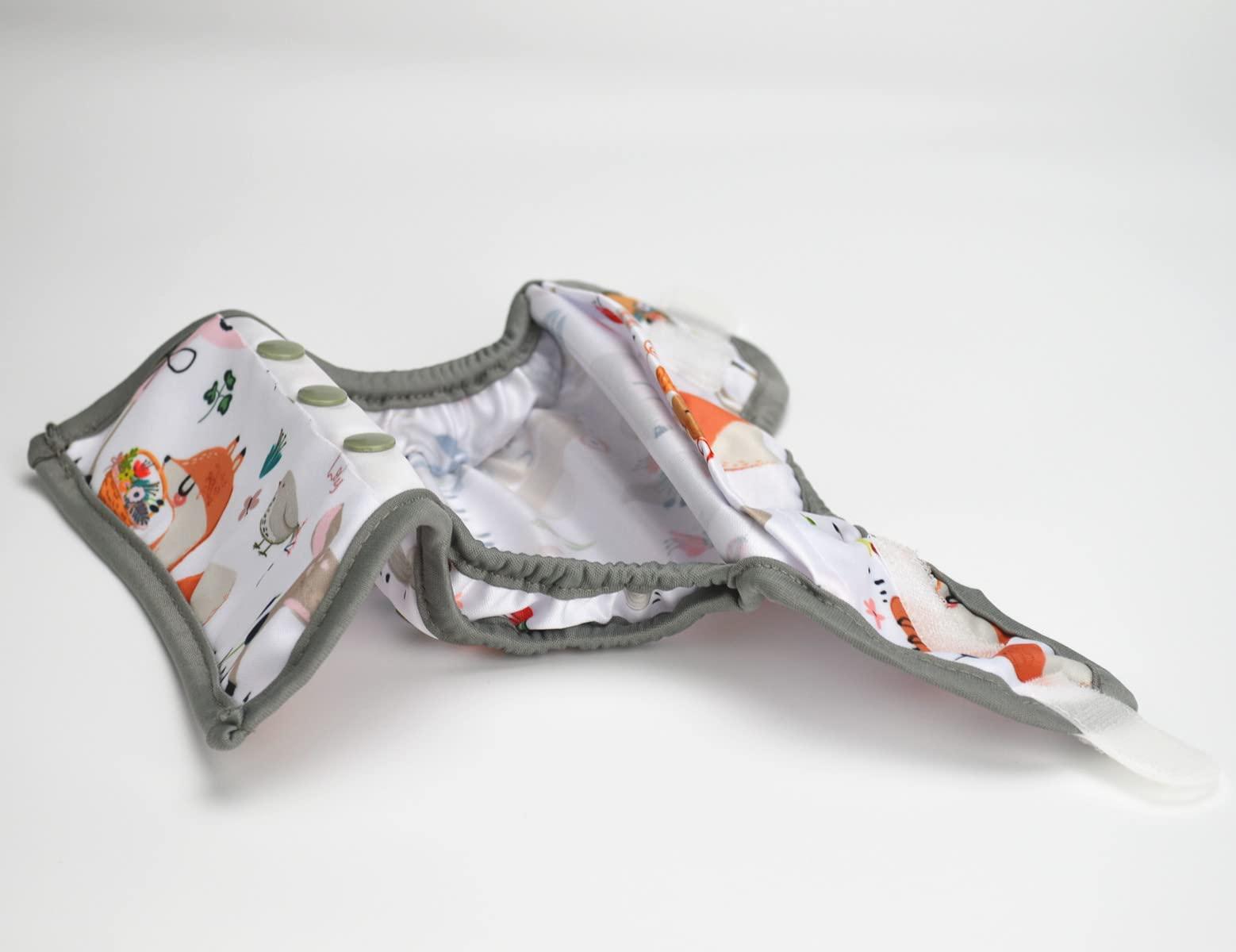 Sigzagor Newborn Baby Cloth Diaper Cover Nappy Hook and Loop (Flowers Deers)