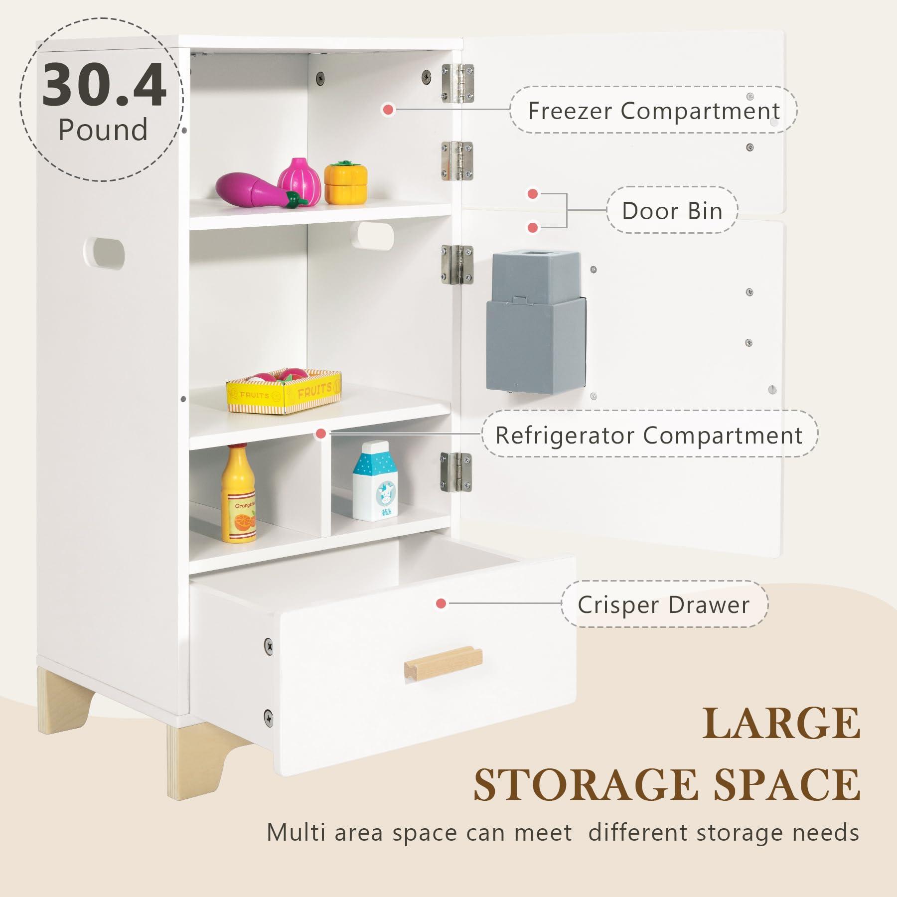 labebe labebe - Kitchen Wooden Fridge | Fridge Freezer for Toddlers, Kids\' Kitchen Playset Toy, Baby Cabinet Refrigerator Pretend Play Furniture White for Children Boy & Girl(15.8\" 13.827)