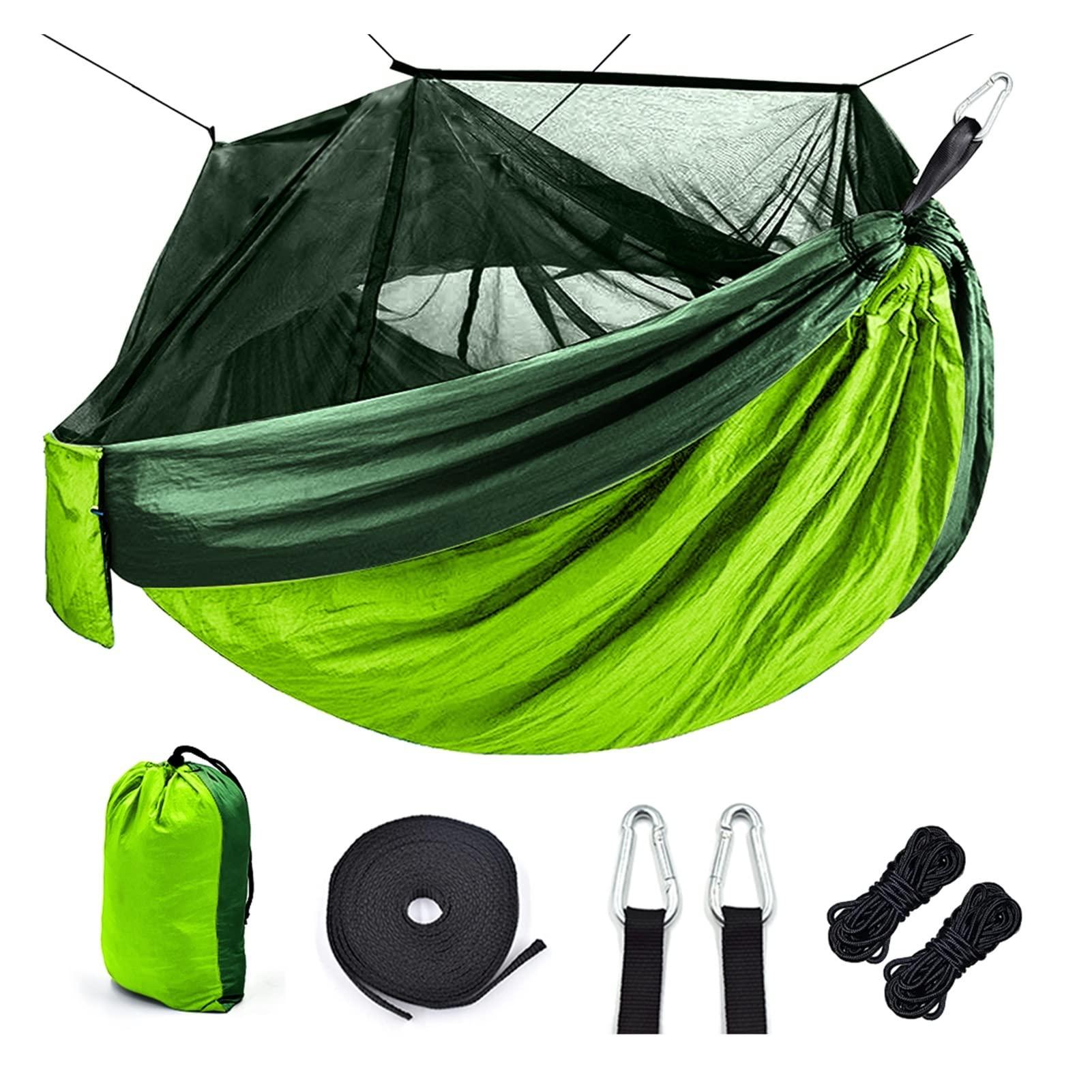 WAOCEO Swings Seats Portable Camping Parachute Hammock with Net, Outdoor Travel Hammock, Leisure Sleeping Net Play Set Swings (Color : Green)