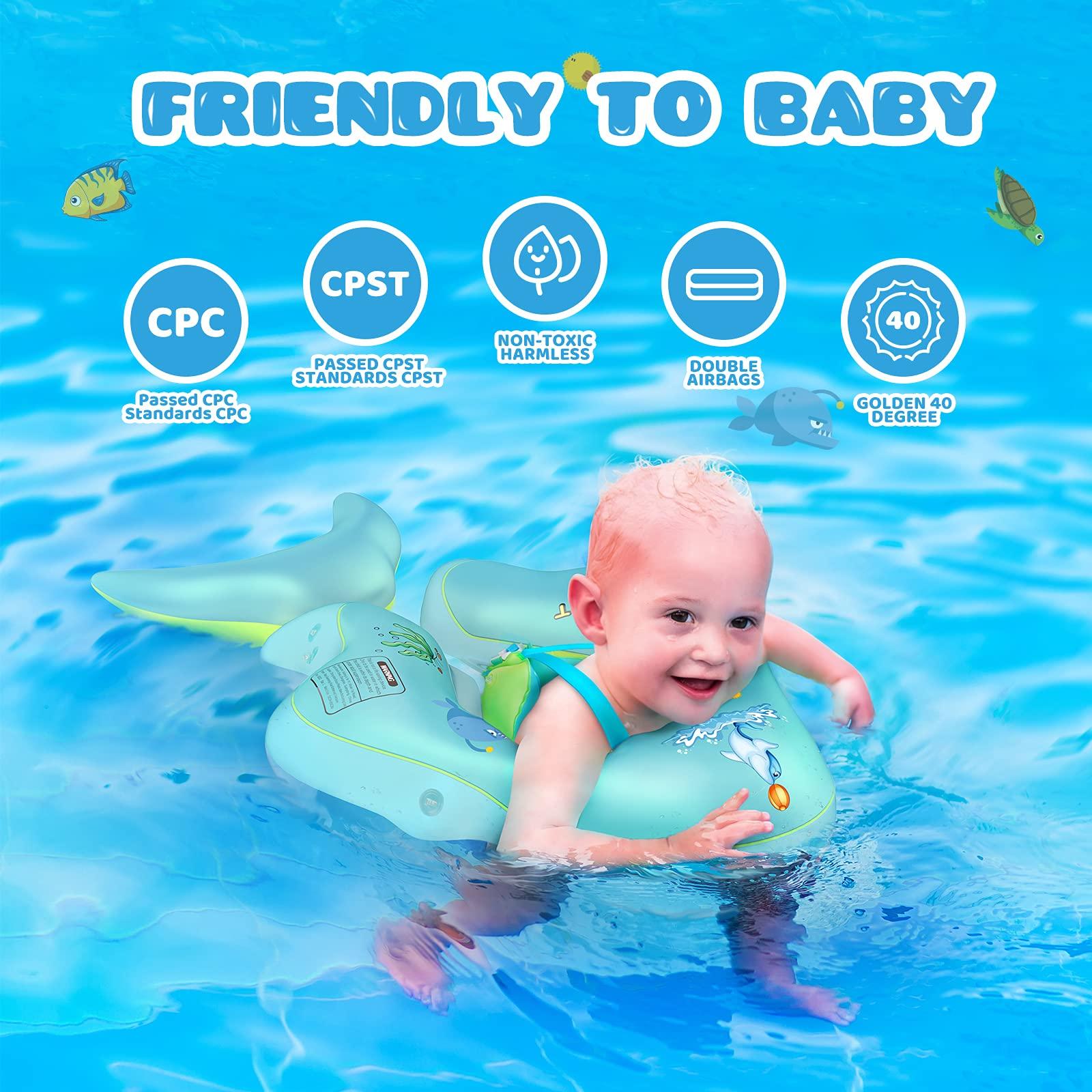 balhvit No Flip Over Baby Pool Float with Canopy UPF50+ Sun Protection, Sponge Safety Support Bottom, Fun Gifts Water Toys Accessories Inflatable Baby Swim Floats for Pool 3-36 Months