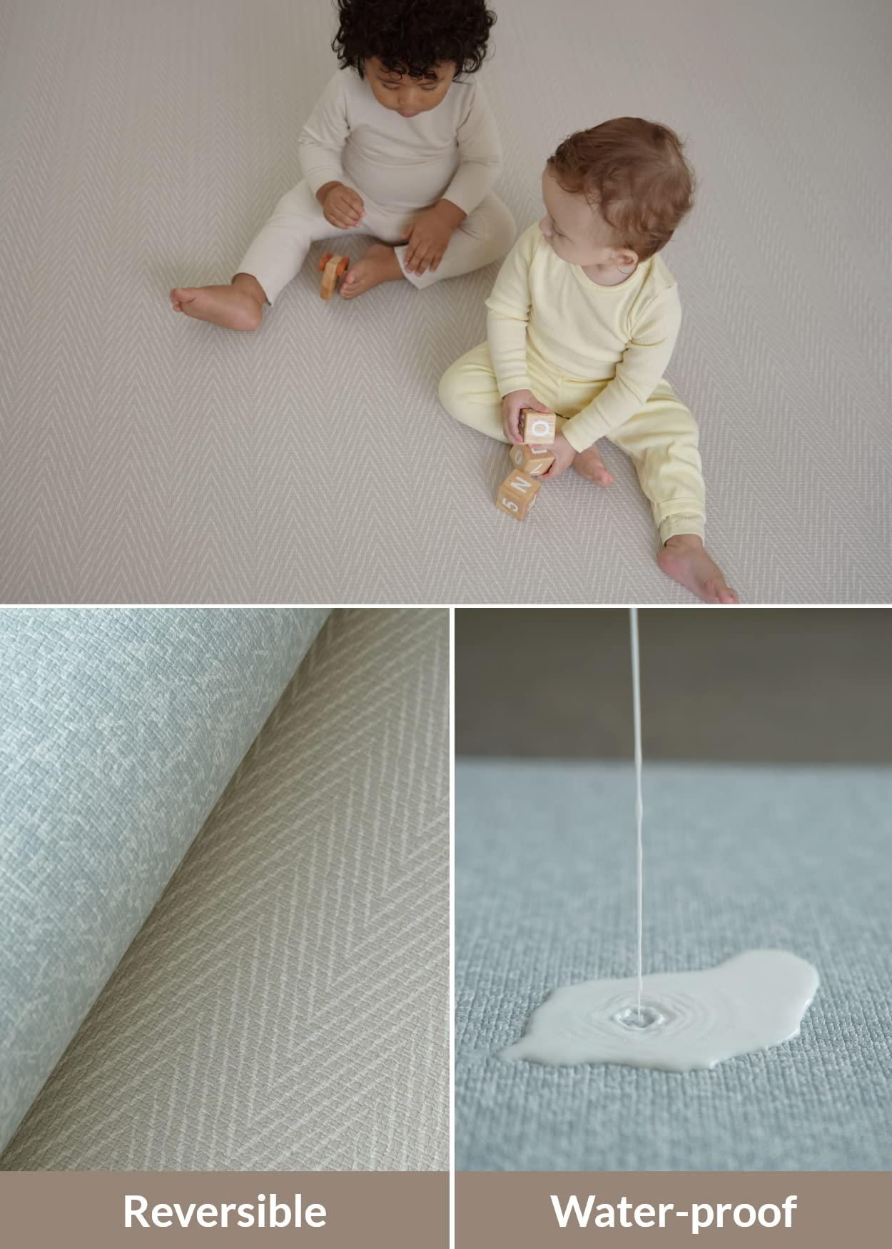 Baby Care Baby Care Play Mat (Large, Hygge - Spore & Wooden) 82'' x 55'' Original One-Piece Reversible Rollable Waterproof Play Mat for Infants, Babies, Toddler, and Kids