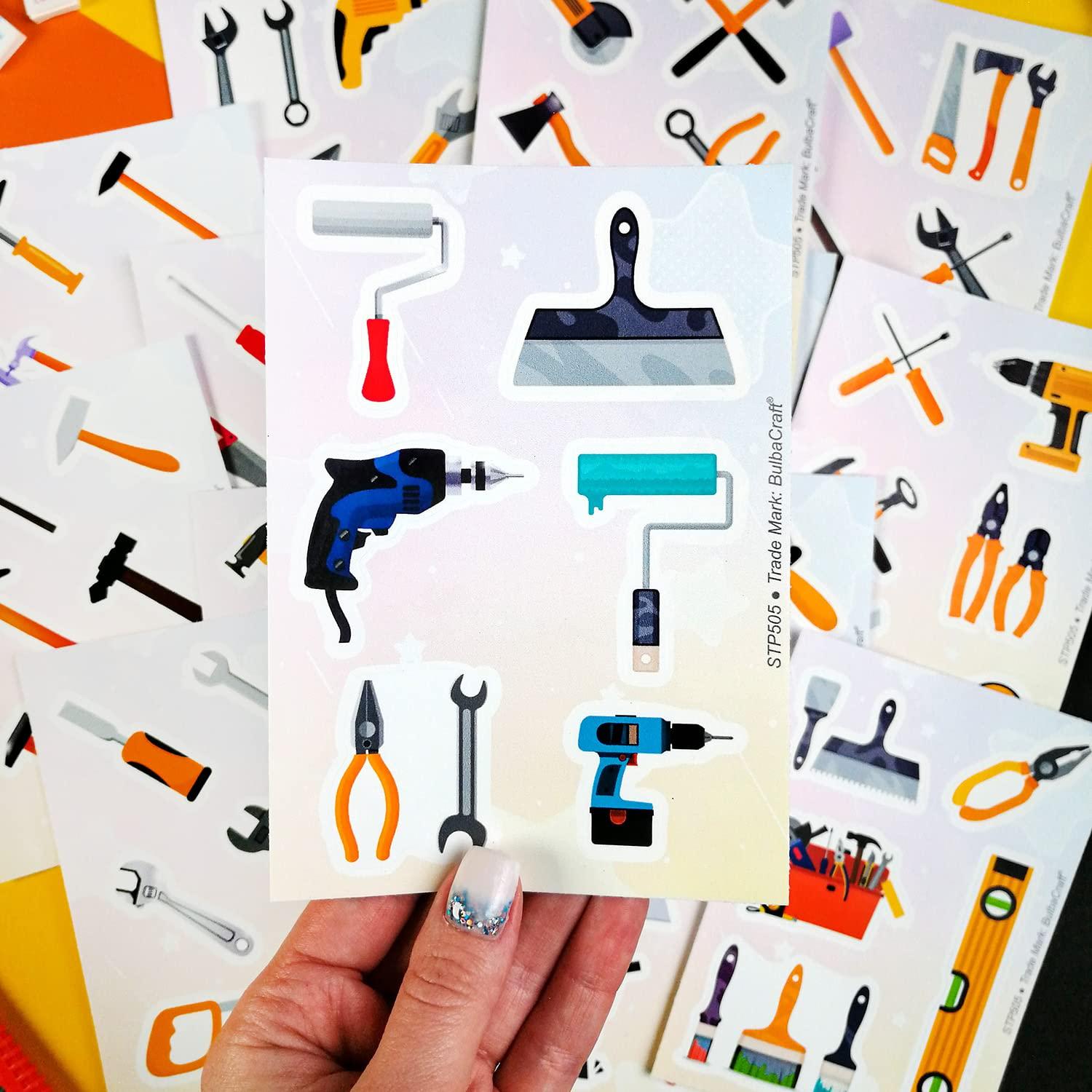 BulbaCraft 100Pcs Tool Stickers, Hammer Stickers, Tool Stickers and Decals - Tool Bench, Tool Set, Tool, Tool Box for Boys and Girls
