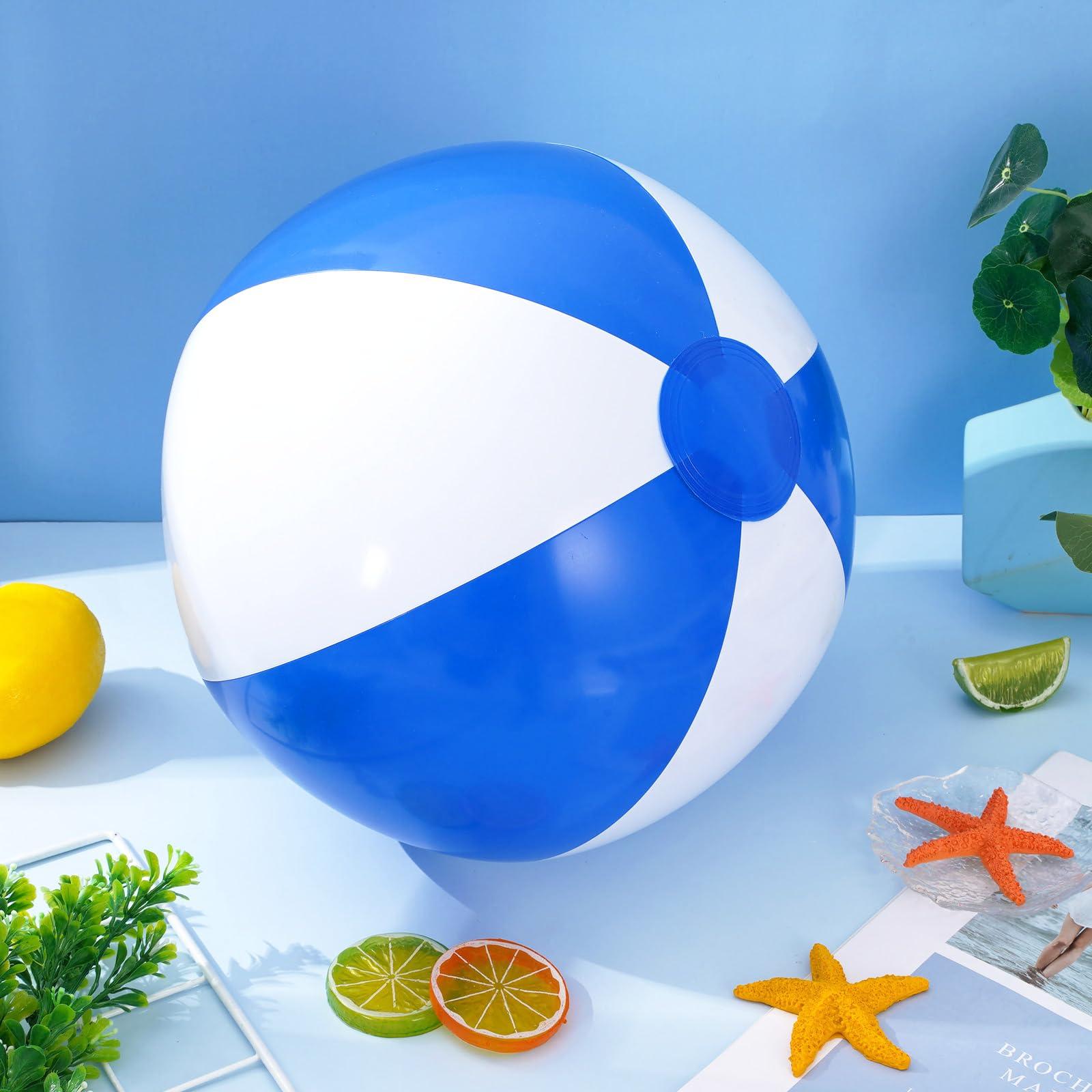 Whaline Whaline 16Pcs 16'' Blue and White Inflatable Beach Ball Round Pool PVC Balls Cute Game Toys for Summer Hawaiian Tropical Theme Beach Party Decorations Water Sand Game Accessory