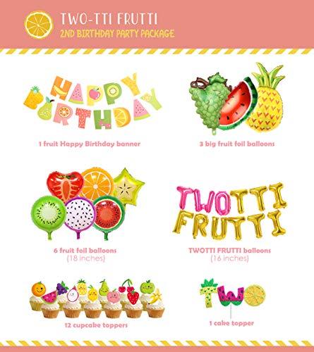 Sursurprise Tutti Frutti Party Decoration Kit Twotti Frutti Balloon Happy Birthday Banner Two Cake Topper for Girl’s Fruit 2nd Birthday