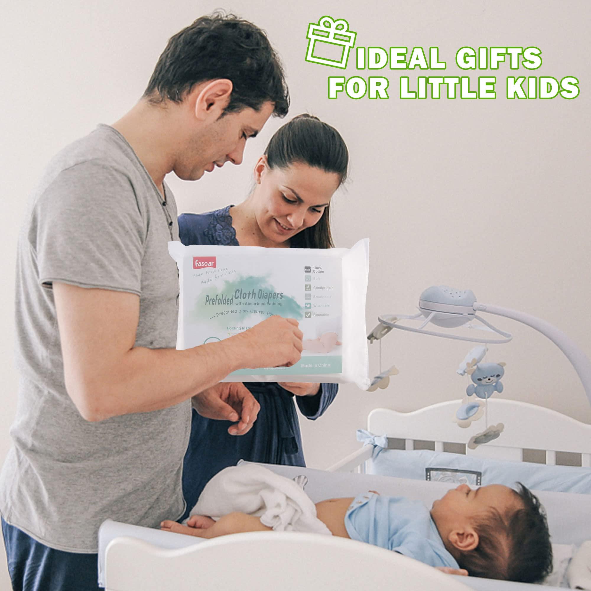 Fasoar Prefold Cloth Diapers, Fasoar 3 Ply Baby Washable Cotton Diapers Covers for Babies to Toddlers Multi-Use (10-35 lbs) Count(12)