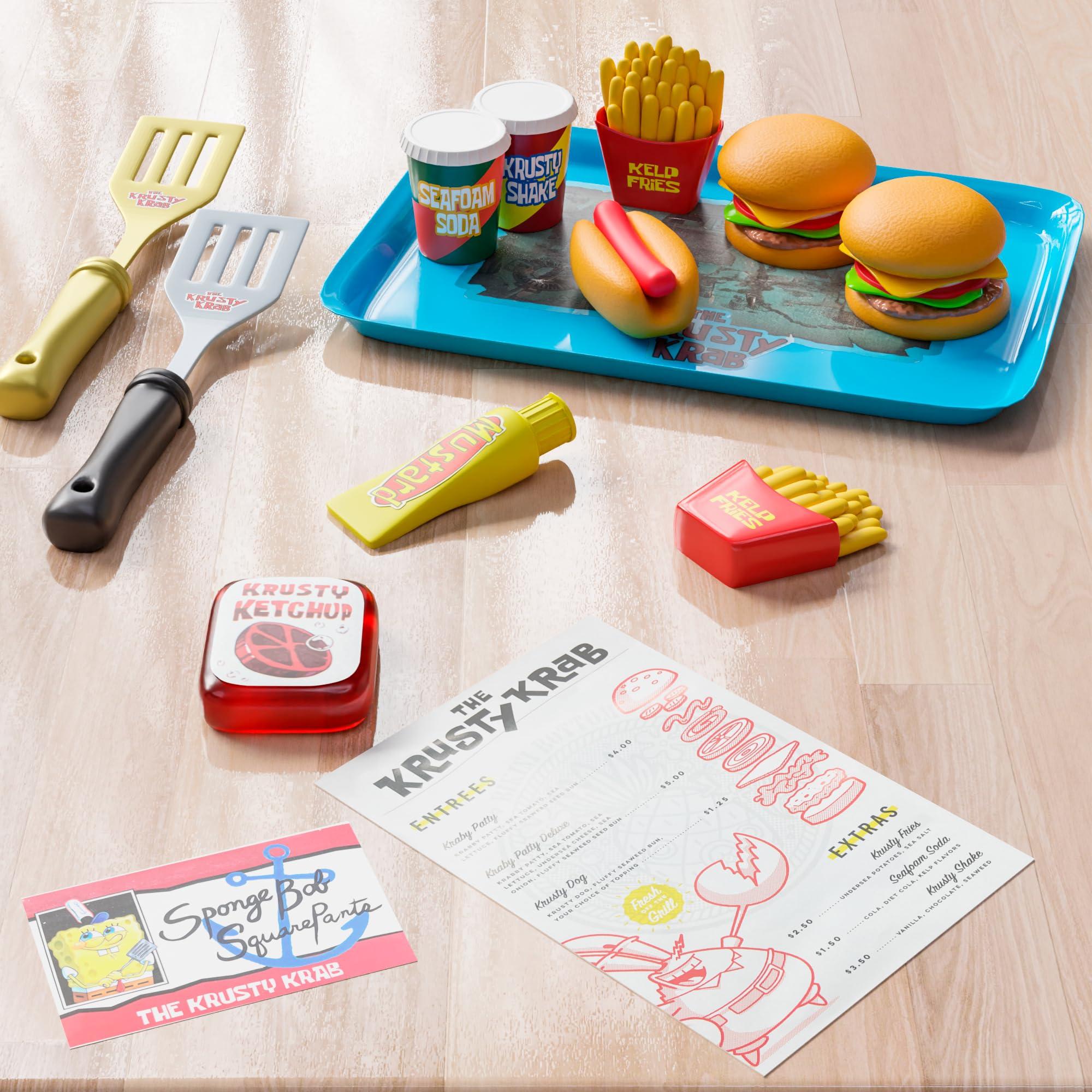 Lollipop Spongebob Kids Kitchen Playset - Interactive Play Food with 2 Krabby Patty Burgers, Seafoam Shake, Kelp Fries, Spongebob Toys Kitchen Set for Kids Ages 3-5 Includes Velcro Dots