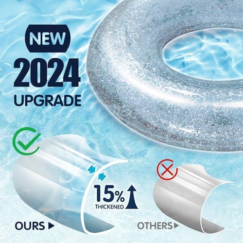 Polita Polita Pool Float, Pool Floats Kids Summer Glitter Pool Tube with Confetti,Tube Pool Toys Beach Party, Transparent Inflatable Floating Tubes for Adults and Kids (Multicolor+Silver+Blue)