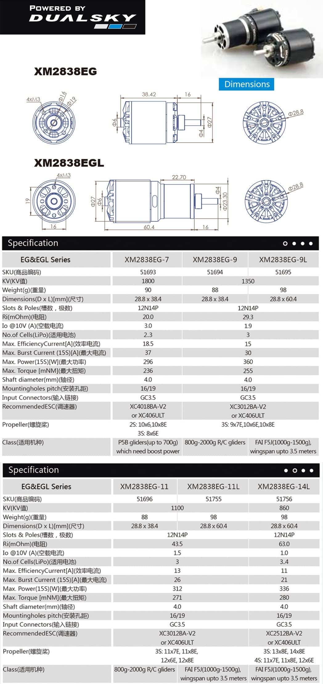 ZYHOBBY Glider Outrunner Inrunner Motor XM2838EG&EGL Series for Glider FAI F5J(1000g-1500g),Wingspan Upto 3.5 Meters
