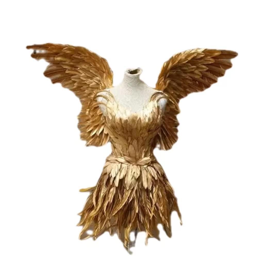 HoHoHuo HoHoHuo Gorgeous Gold Feather Fairy Wings Costume For a Luxurious Show Outfit at Carnivals and Festivals