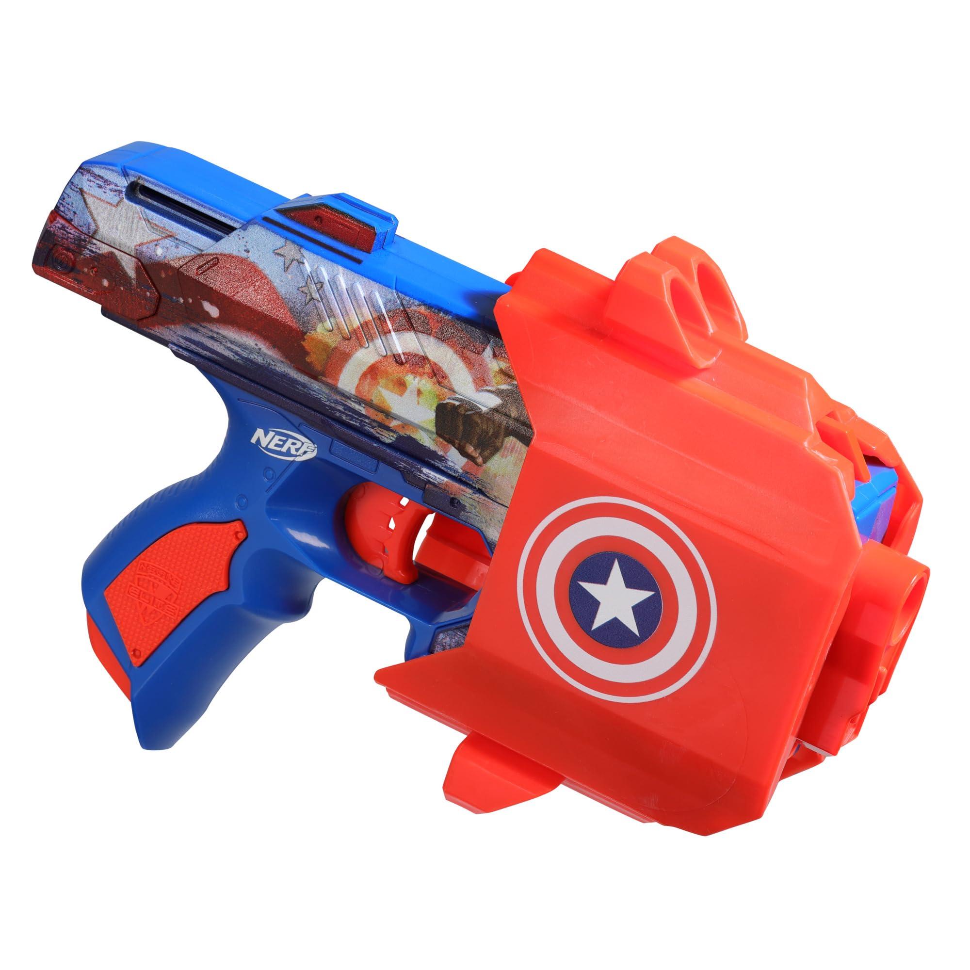 NERF NERF Marvel Captain America Dart Blaster, 10 Elite Darts, Holster, Toy Foam Blasters for 8 Year Old Boys & Girls & Up