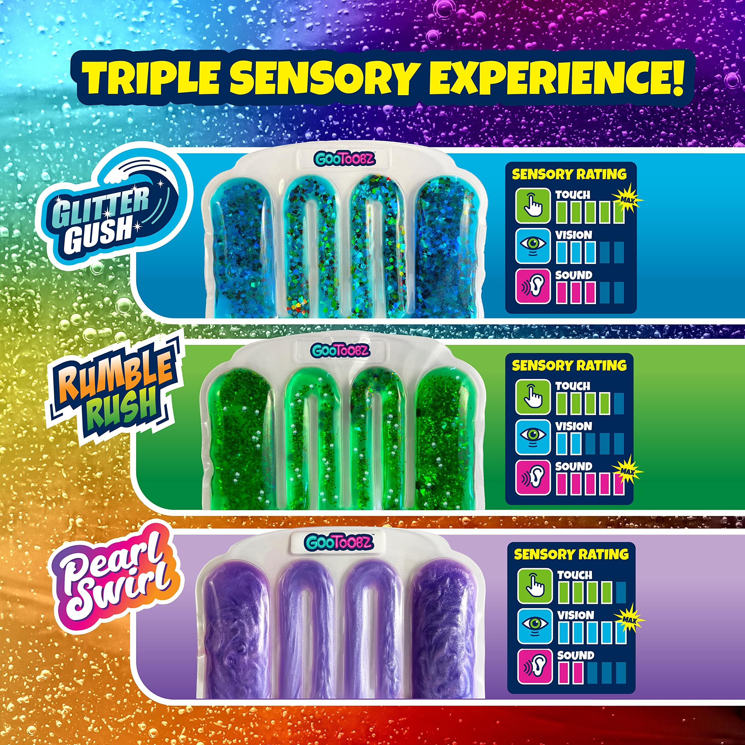 Sky Castle GooToobz Originals - Squishy Sensory Tubes - Filled with Colorful Goo, Glitter and Beads | Non-Toxic, Squeezable Fidget | Stress and Anxiety Relief - Triple Sensory Experience! (Glitter Gush Blue)