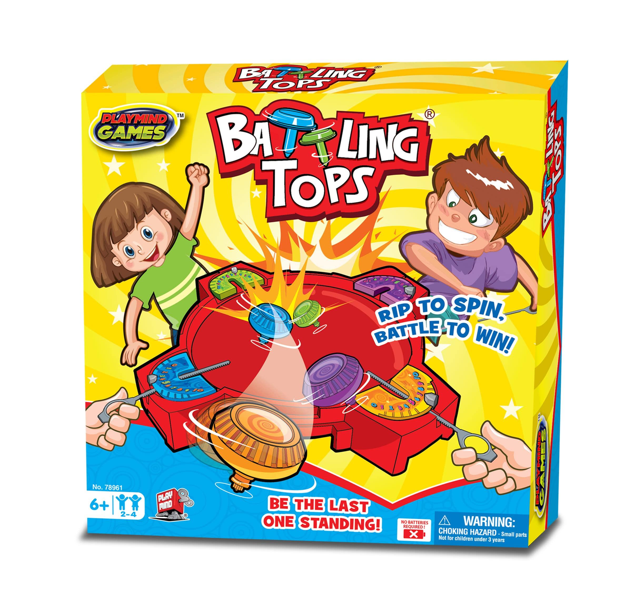 Playmind Playmind Battling Tops - The Original Classic Spinning Tops Game Set for 2-4 Kids. Insert, Press & Pull! Drop Battle Gyros in The Stadium to Combat with Each Other. Ages 6+ Boys & Girls