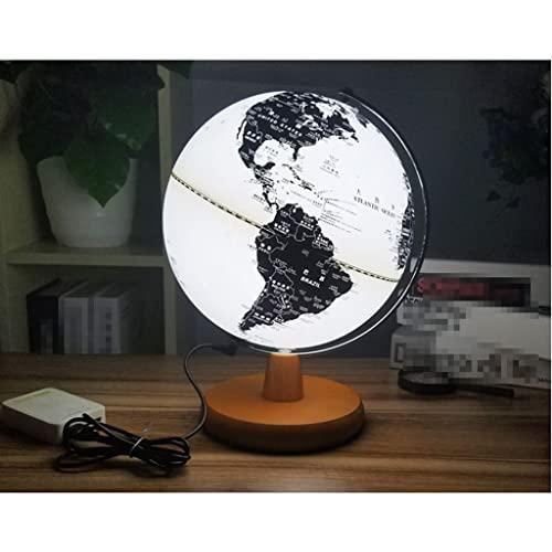 ZAJ ZAJ 10\'\' Black & White World Globe W/Metal Arc & Wooden Base 25cm Illuminated Globe of The World Build in LED Night Light for Office