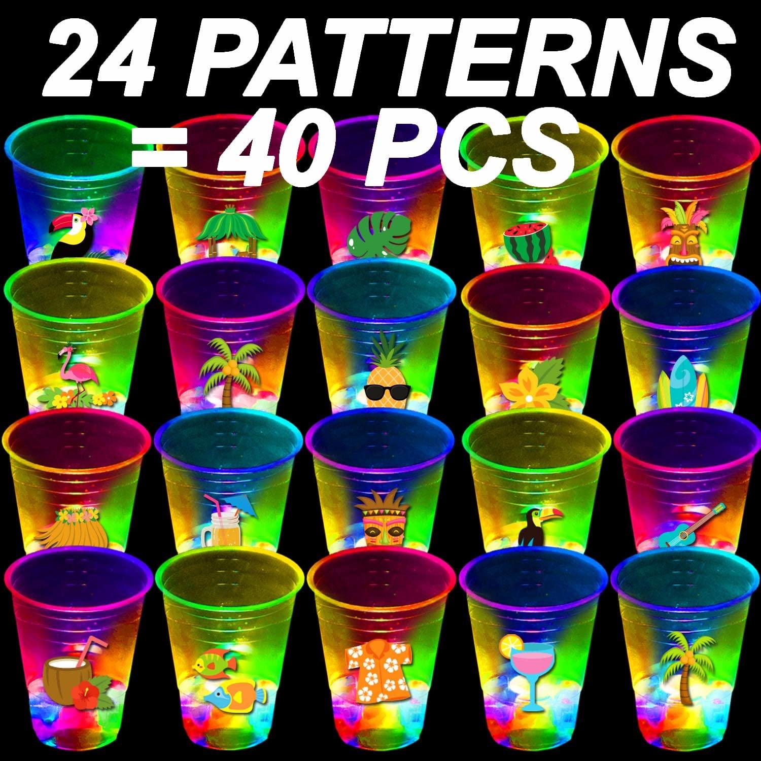 mishunyus 40 Pcs Luau Party Decorations,Glow Luau Cups,Tropical Cups,Glow Luau Party Birthday Decorations,Hawaiian Party Supplies,Hawaiin Party Decor For Luau,Aloha Party Favor,Luau Flamingo Decor