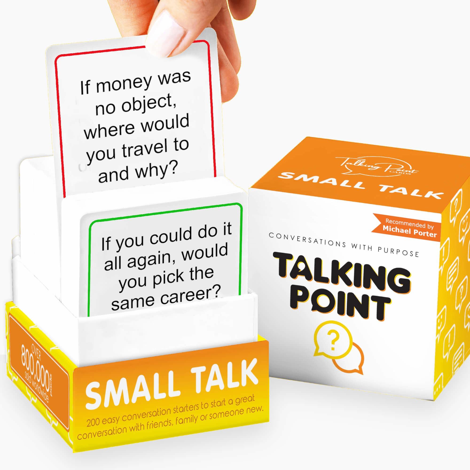 TALKING POINT CARDS 200 Ice Breaker Conversation Cards - Conversation Starters Friendly Small Talk Icebreakers for Friends, Coworkers, Family, Dates, & Acquaintances - Fun for Parties, Road Trips, Vacation Game Night