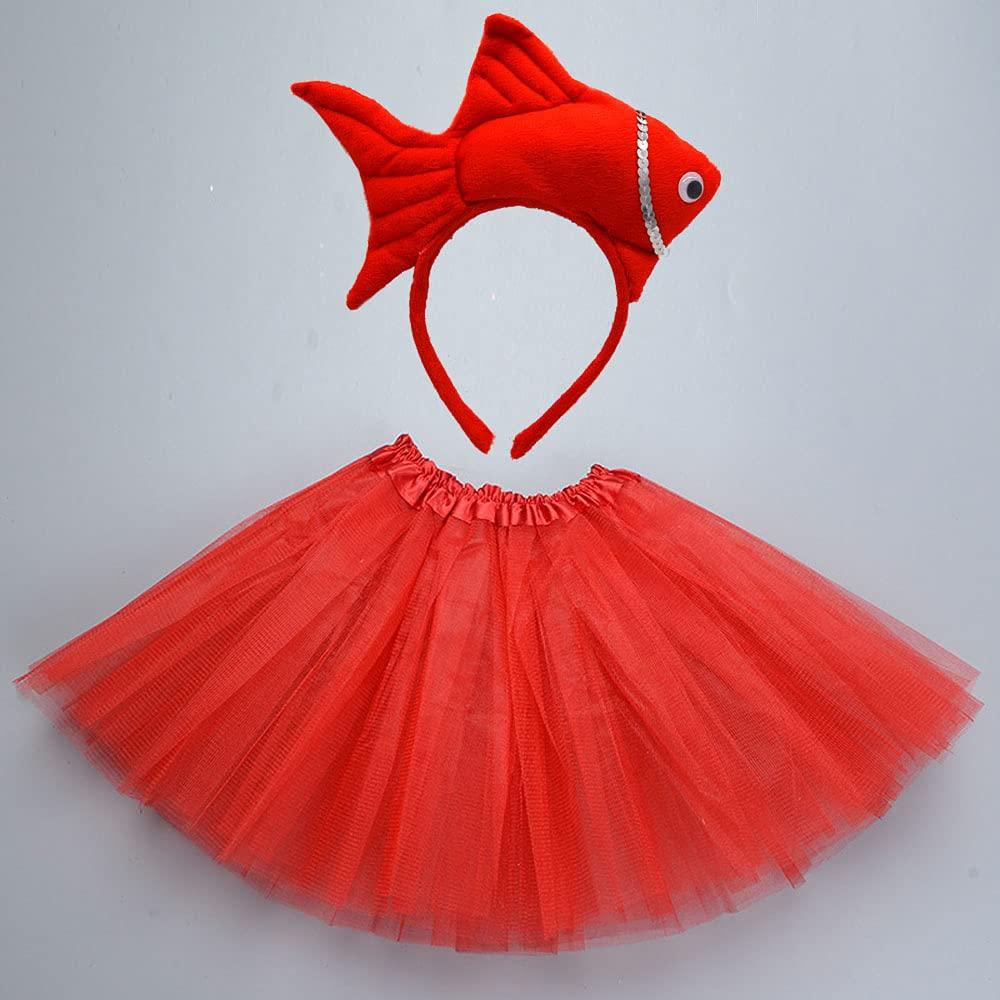 Laughter to Sky Fish Costume Set Animal Big Eyes Goldfish Headband Skirt Fancy Dress Cosplay Props Accessories for Kids Halloween Party (Large,2)