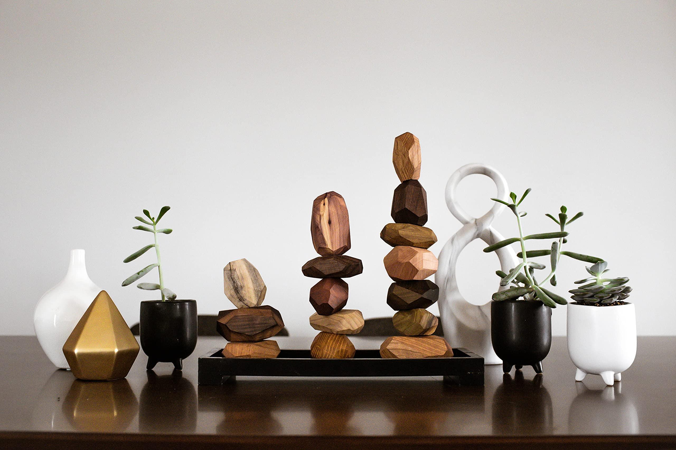 Tumi Ishi Tumi Ishi 22 Piece Natural Wooden Balancing Block Set - Sensory Educational Natural Wood Toy Stacking Game - Mixed Wood Species - USA Made - Jojoba Oil and Beeswax Finish - Wood Stone Building Blocks