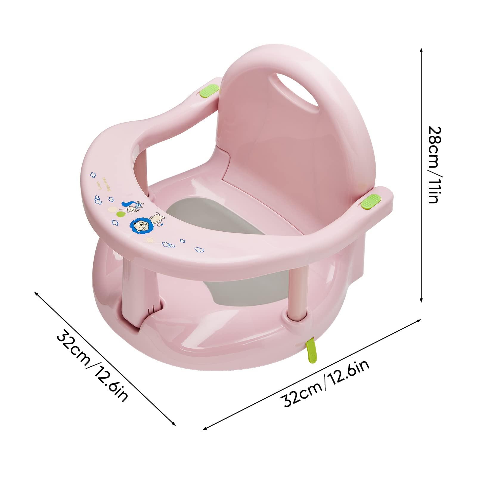 Lucakuins Baby Bathtub Seat, Foldable Baby Bath Seat, Non-Slip Baby Bath Chair for Baby Sitting Up, Surround Baby Shower Chairs Bathroom Seats for Newborn Infant Baby 6-18 Months (Princess Pink)