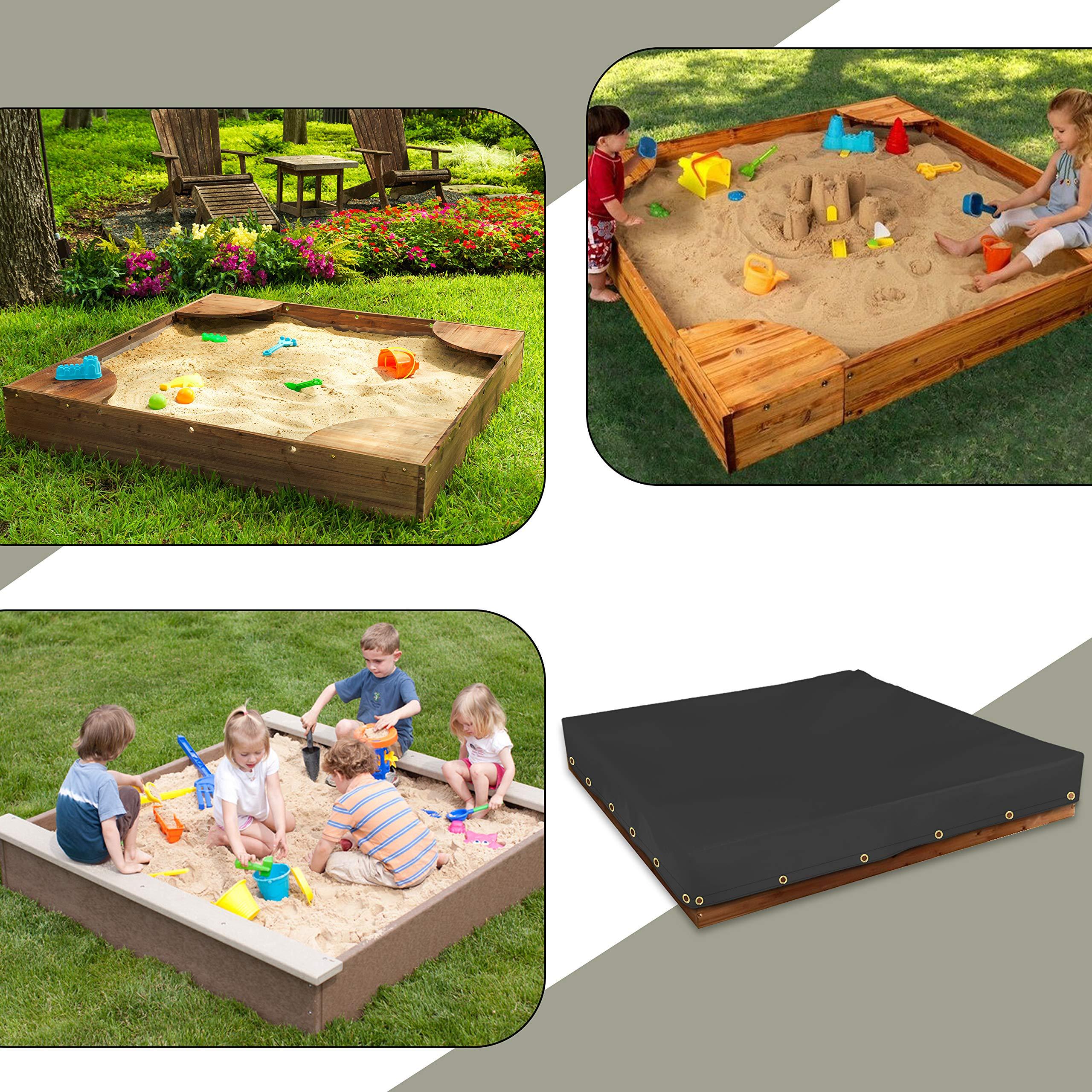 Covers & All Sandbox Cover 18 Oz Waterproof - Sandpit Cover 100% Weather Resistant with Metal Grommets (60" W x 60" D x 8" H, Black)
