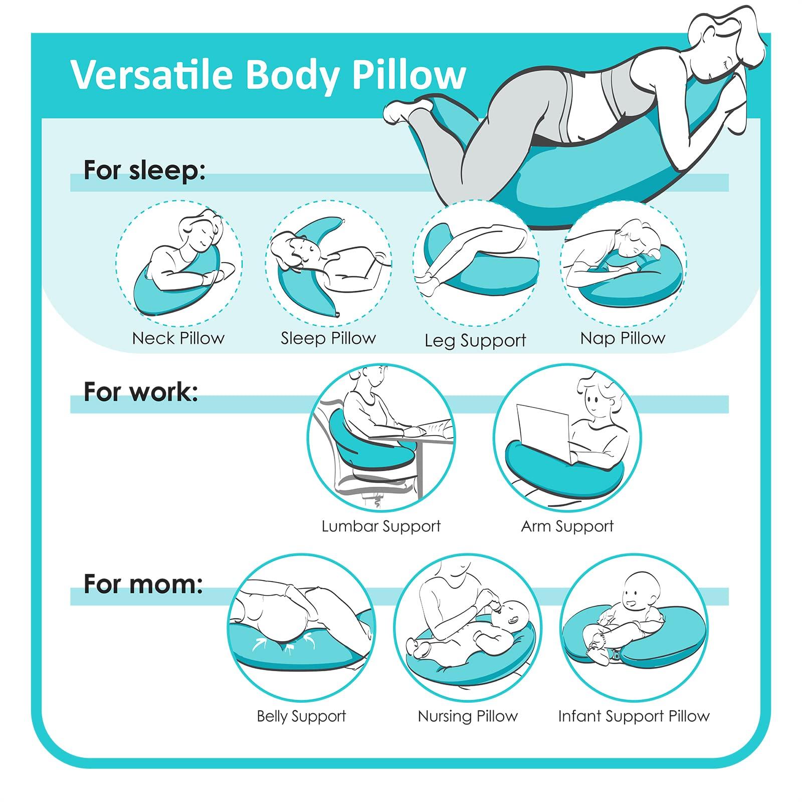 BYRIVER BYRIVER 43" Long C Shaped Body Pillow for Adults Men Women, Side Sleeper Pillow for Neck Shoulder Back Pain Relief, Cooling Post Sugery Pillow Pregnancy Pillow, Blue Black Washable Pillowcase (XL)