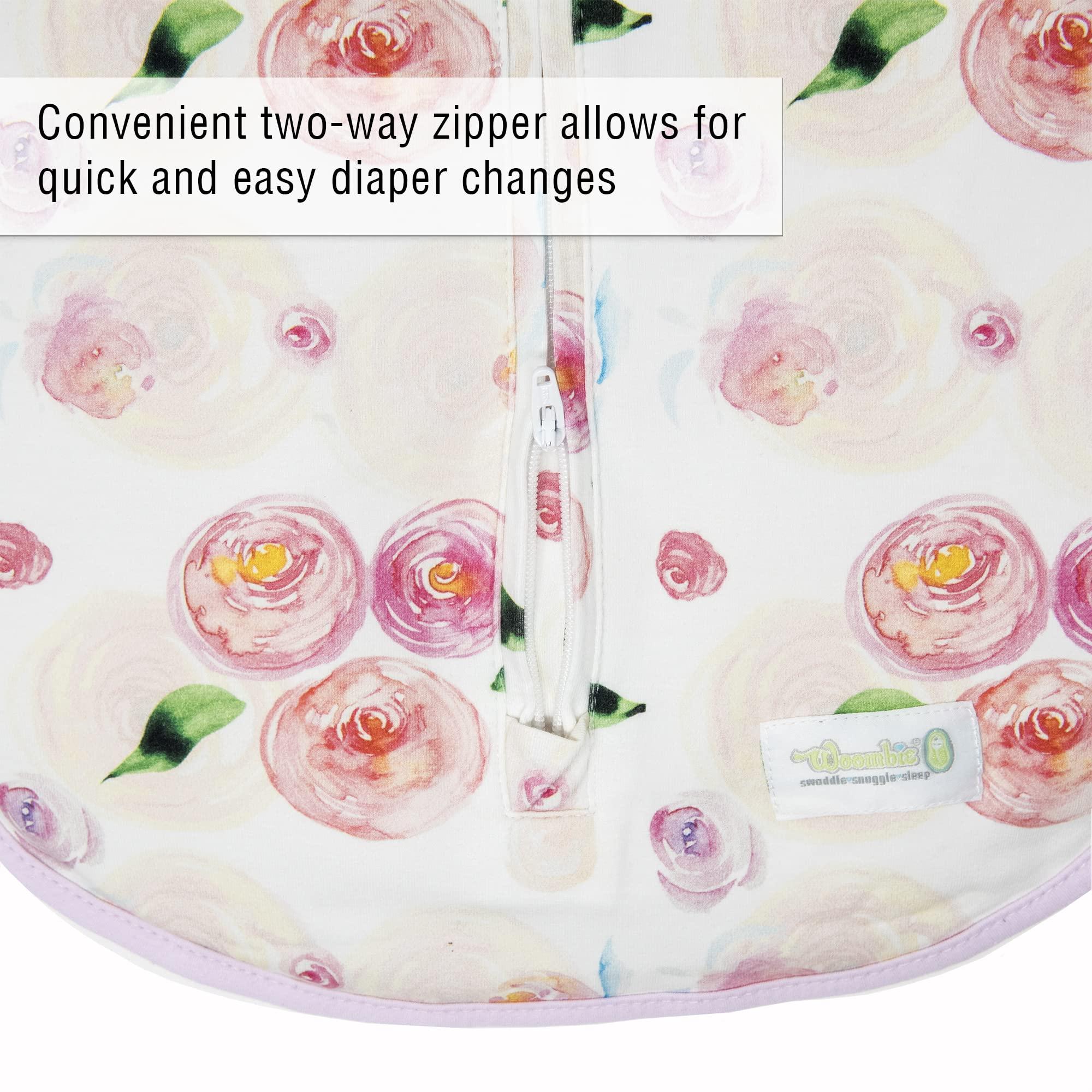 Woombie Woombie The Original Baby Swaddling Blanket - Soothing, Cotton Baby Swaddle - Wearable Baby Blanket, Watercolor Roses, 14-19 lbs
