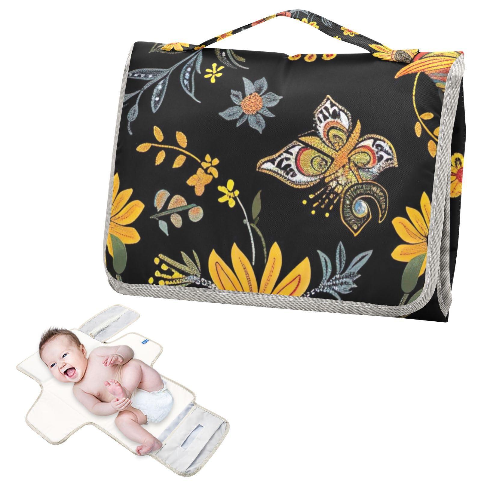 xigua Portable Changing Pad for Baby - Mexican Floral Pattern Waterproof Diaper Changing Mat Travel Changing Pad with Built-in Pillow - Shower Gift for Baby