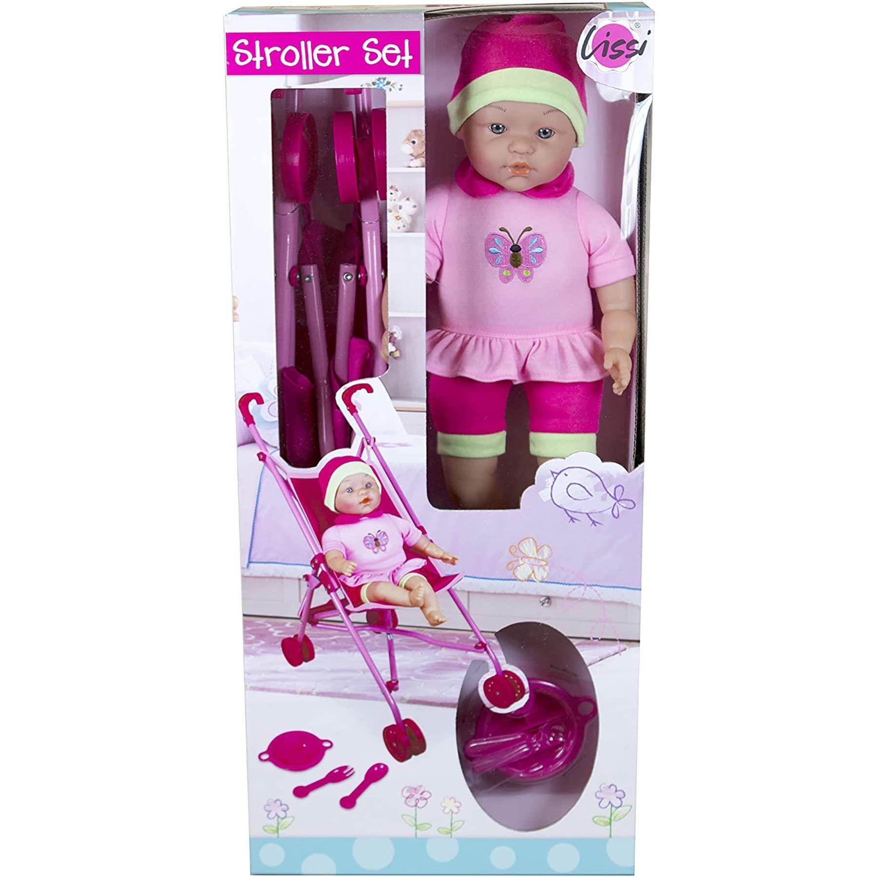 Lissi Lissi Doll: Umbrella Stroller Set with 16\" Doll Role Play Toy, Folds up Compactly, For Ages 4 and up