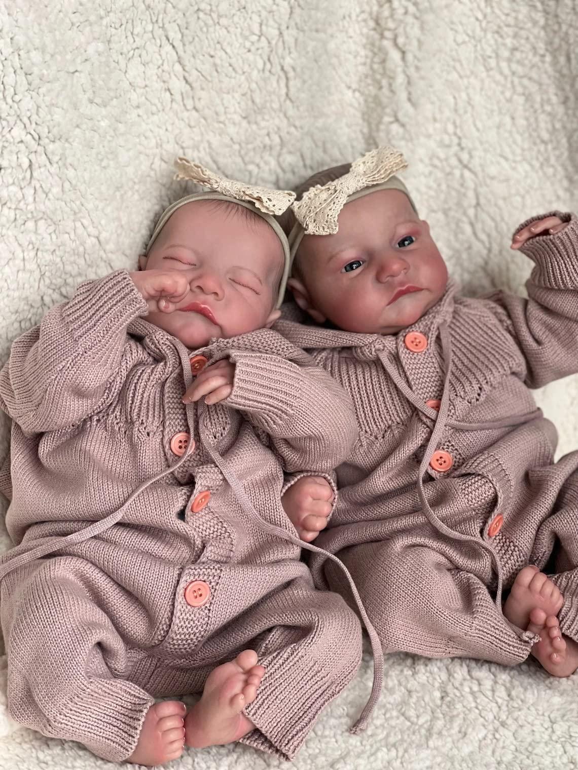 iCradle iCradle Reborn Baby Dolls Twins 19 Inch Newborn Baby Dolls Silicone Doll Boy and Girl Toy Accessories Gift for Collection & Kids Age 3+