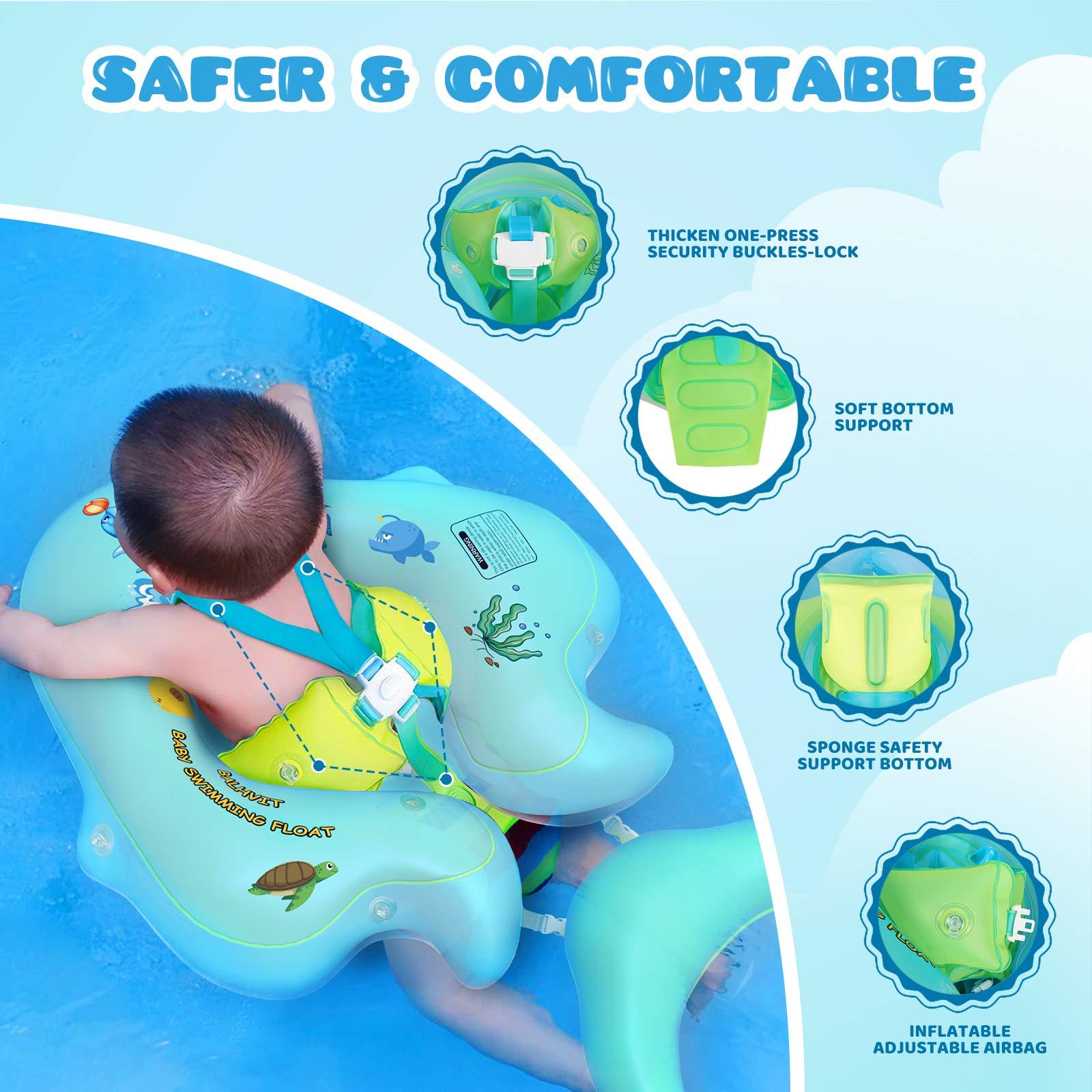 balhvit No Flip Over Baby Pool Float with Canopy UPF50+ Sun Protection, Sponge Safety Support Bottom, Fun Gifts Water Toys Accessories Inflatable Baby Swim Floats for Pool 3-36 Months