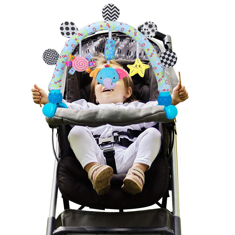 Caterbee Travel Arch Bassinet Mobile Toys for Infant & Toddlers,Clip on Stroller Toy Crib Accessory & Pram Activity Bar Toy for Indoor and Outdoor (Elephant)