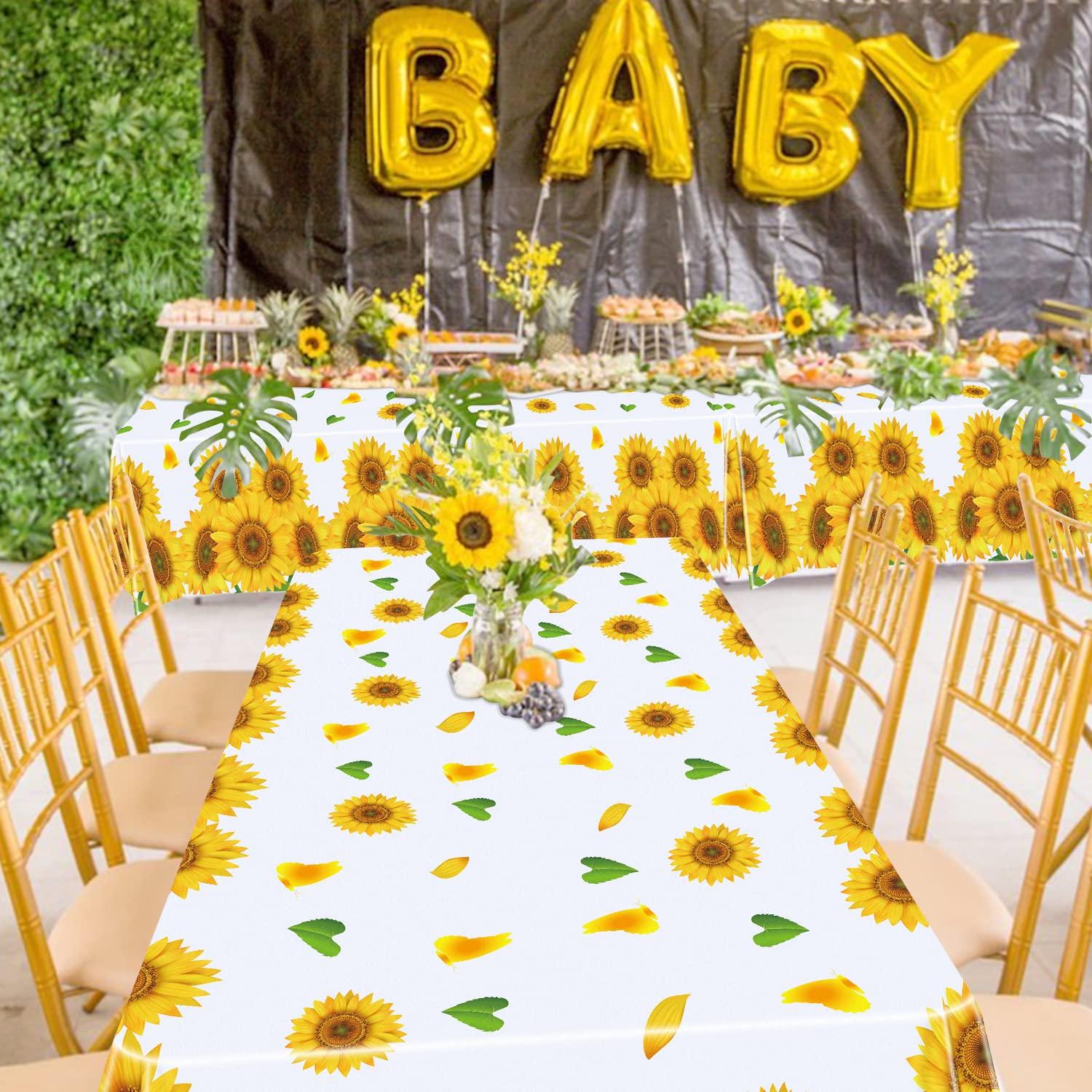 Dvaorc 4 Pack Sunflower Tablecloth 51 x 86 Inch Plastic Rustic Sunflower Tablecloth Sunflower Party Tablecloth Sunflower Birthday Party Table Cloth Sunflower Table Covers for Indoor Outdoor Party Decorations