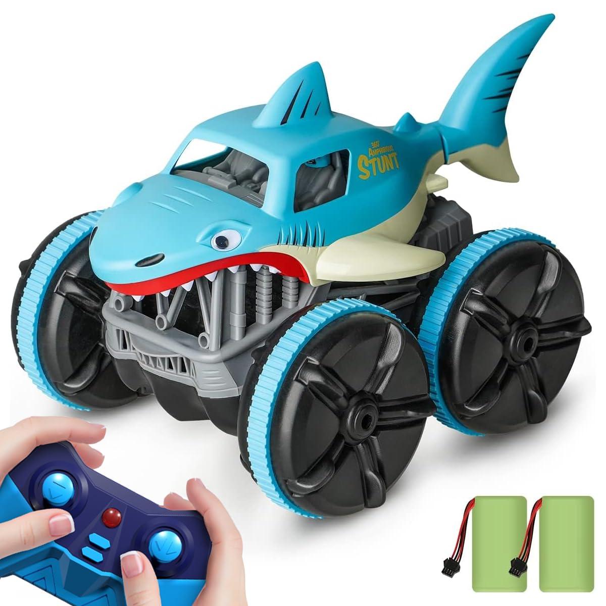 ifollower Amphibious Remote Control Car, Shark RC Cars All Terrain RC Truck, 360 Rotation LED Radio Controlled Crawler, 2.4GHz Monster Shark Trucks Christmas Birthday Gift for Boys Girls Age 3 4 5 6 7 8 9 10