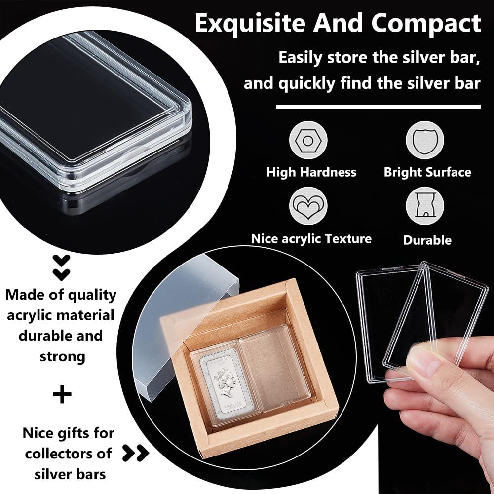 FINGERINSPIRE FINGERINSPIRE 18 Pcs Silver Bar Case Acrylic Silver Bar Holder Clear Storage Container Compatible Gold Silver Bar 1.3x2.1 Inner Storage Silver Bullion Storage for Collection of Gold Bar Silver Bar
